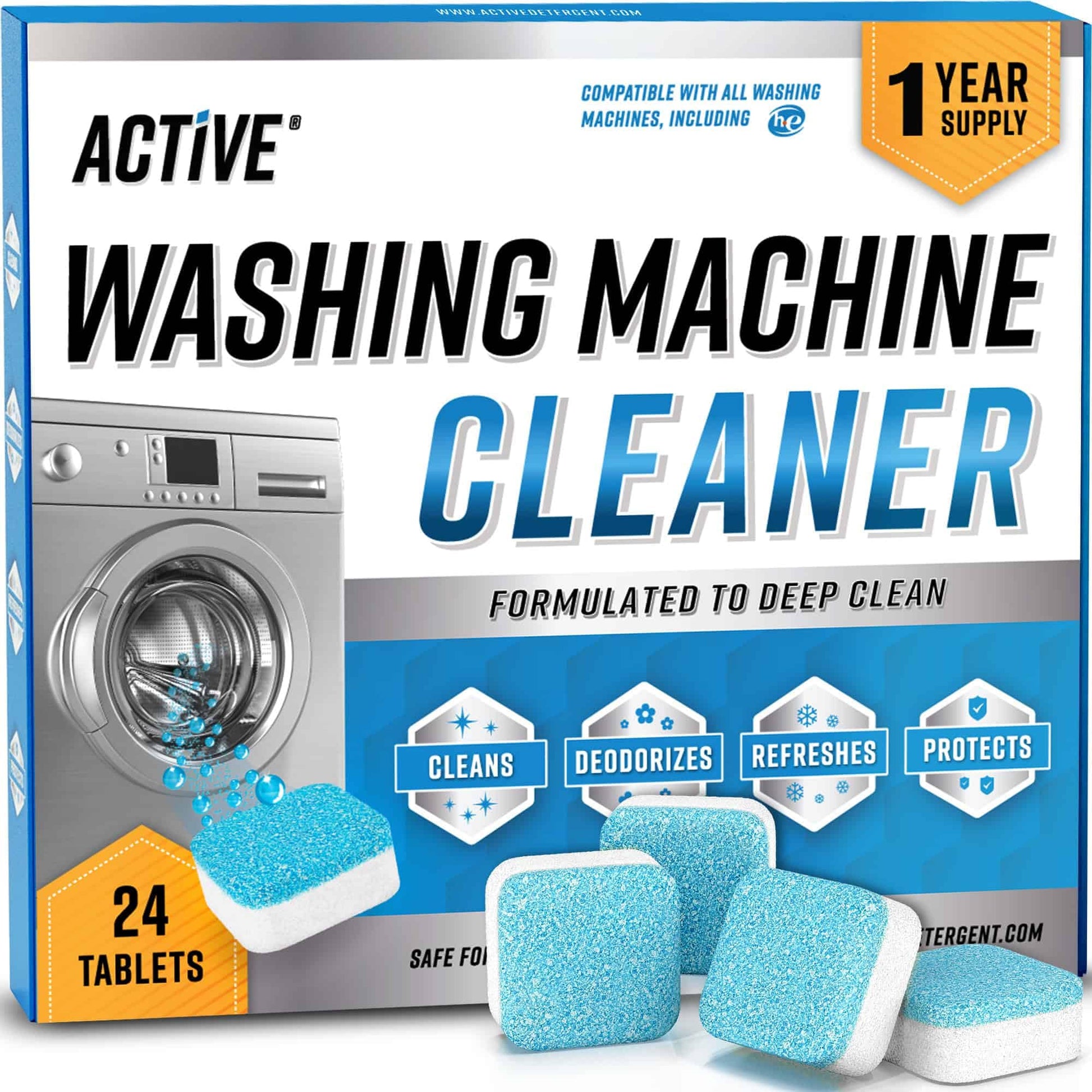 Washing Machine Cleaner Descaler 24 Pack - Deep Cleaning Tablets For HE Front Loader & Top Load