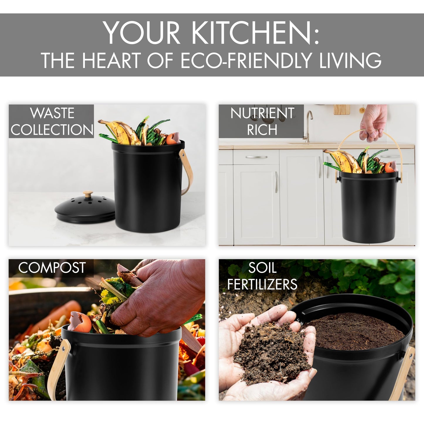 Beautiful Kitchen Compost Bin with Smell Proof Lid - Rust Proof and Odorless Compost Bucket for