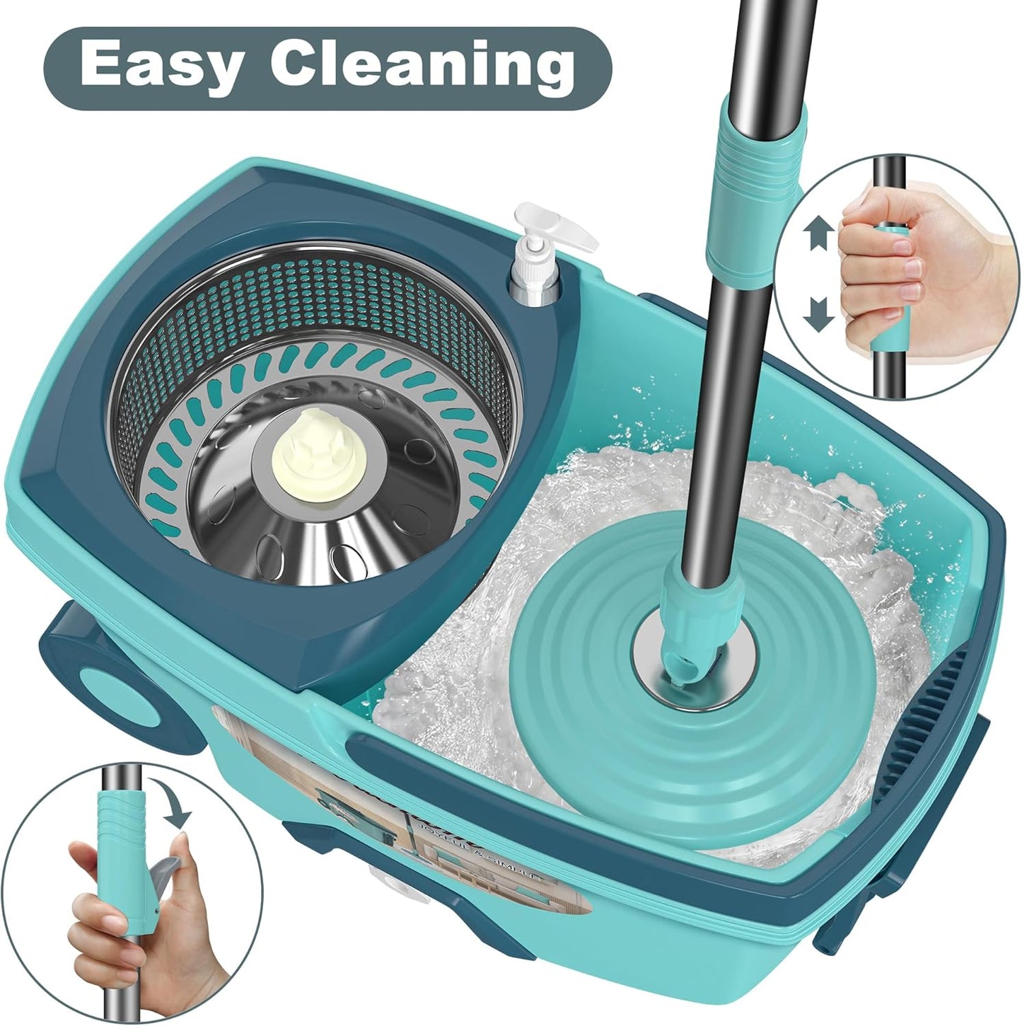 Spin Mop and Bucket System, Mop and Bucket with Wringer Set,Mops for Floor Cleaning,Household Supplies Tools with 6 Replacement Refills,61" Extended Handle for Household Hardwood Floor - Green