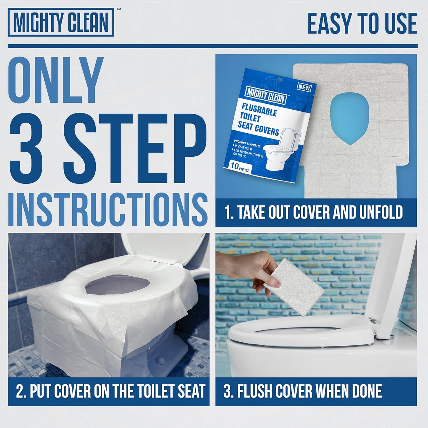 Toilet Seat Covers Flushable - Upgraded XL Size| Biodegradable Paper Covers for Adults, Kids, Toddlers | Travel Essentials for Public Restroom, Airplane, Camping (50 Pack)
