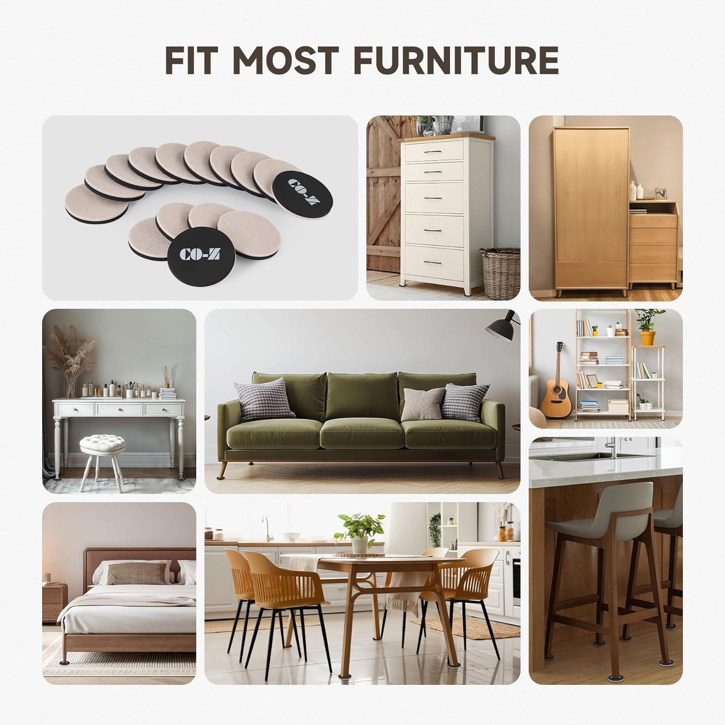 CO-Z 16pcs Felt Furniture Sliders for Hardwood Floors, 3 1/2 in Reusable Furniture Pads, Heavy Furniture Movers Sliders for Hard Surfaces, Thick Moving Pads Floor Protectors for Vinyl Tile Floors