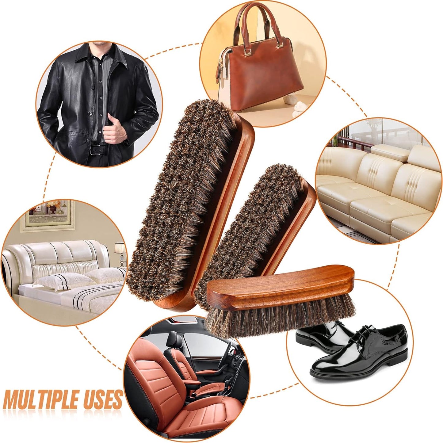 4 Pcs Horsehair Shine Shoes Brush Kit Polish Dauber Applicators Cleaning Leather Shoes Boots Care Brushes Suede Cleaner Brush with Microfiber Shoe Gloves(3 Pcs Shine Brush)