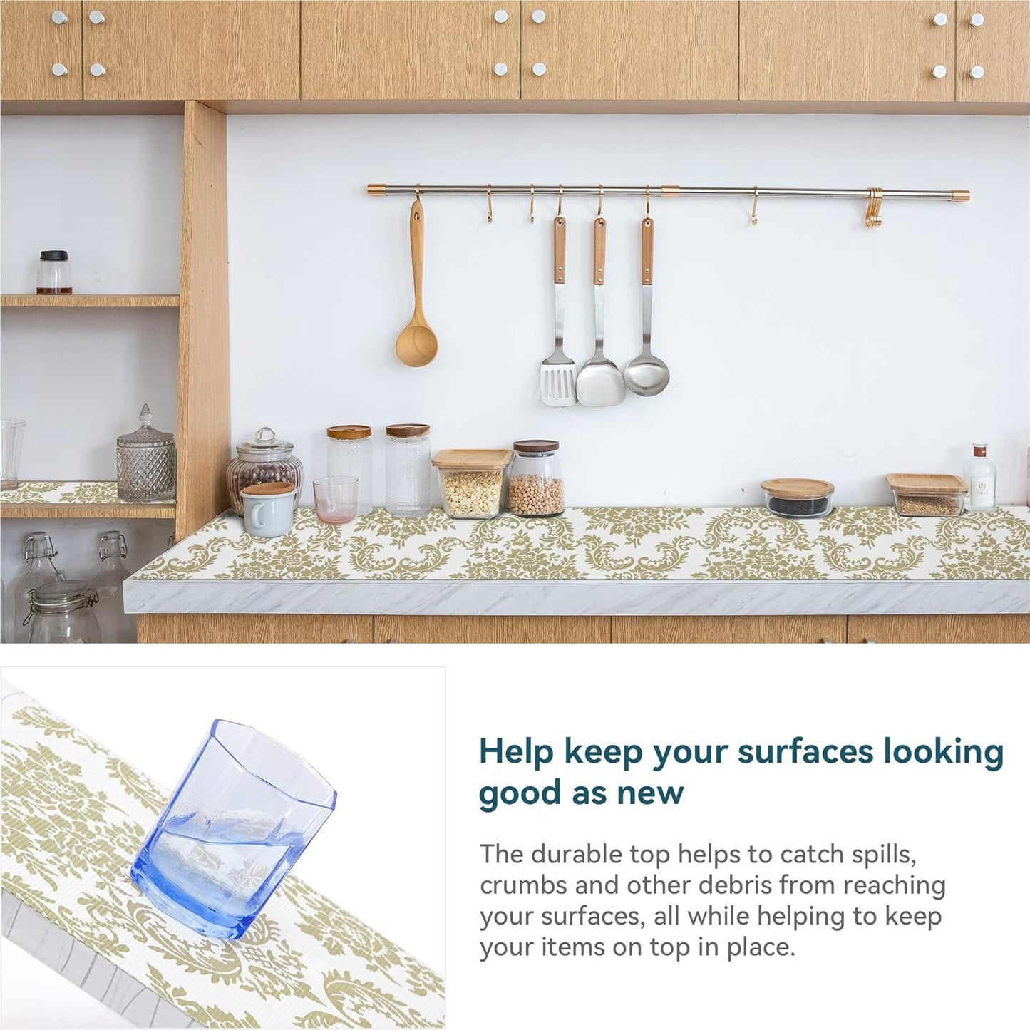 Cabinet Liners 5Rolls 18 x 96 Inch Wide Non Adhesive Kitchen Drawer Liner, Waterproof Shelf Liner Durable Anti-Slip for Kitchen Cabinets Shelf Liner Oil-Proof