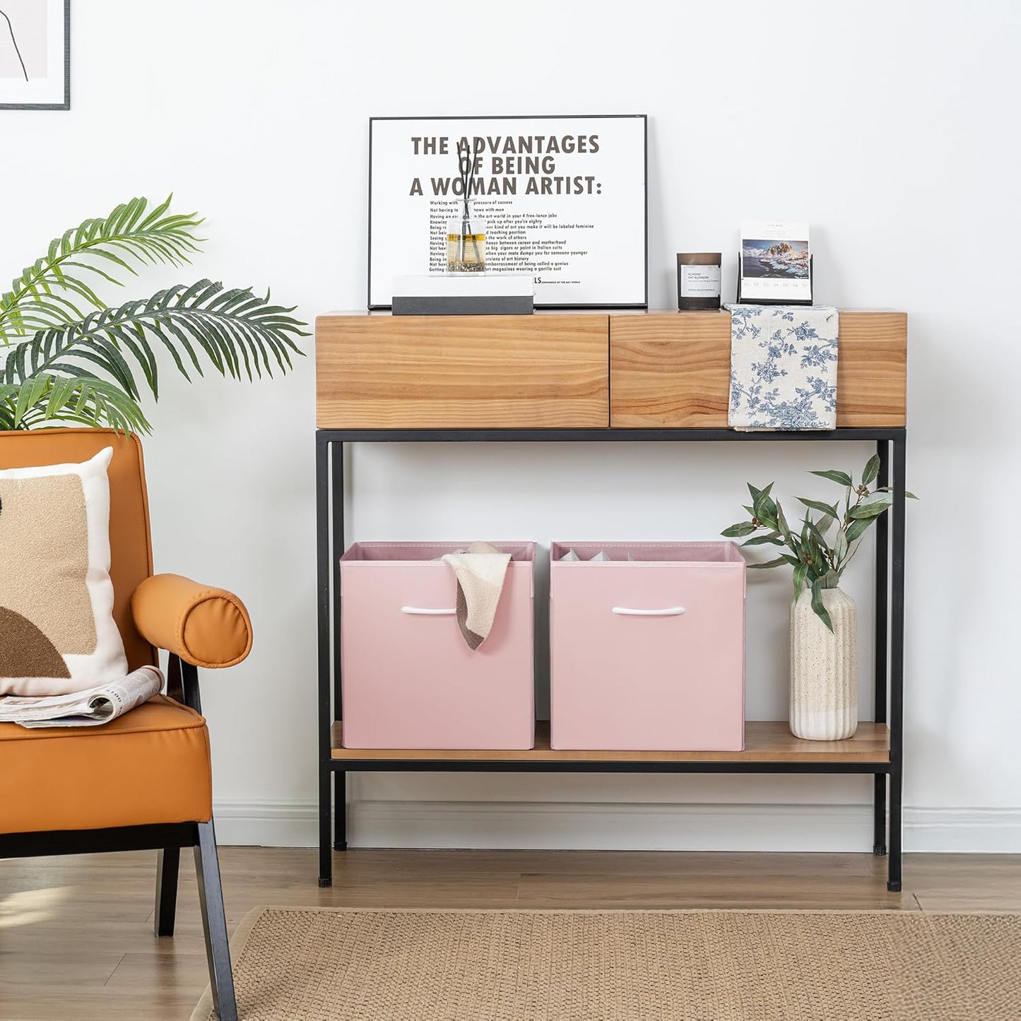 StorageWorks Pink Storage Cubes, 13x13 Storage Cube Bins with Handle, Cube Storage Organizer Bins for Shelves and Closet, Collapsible Storage Bins, 4-Pack