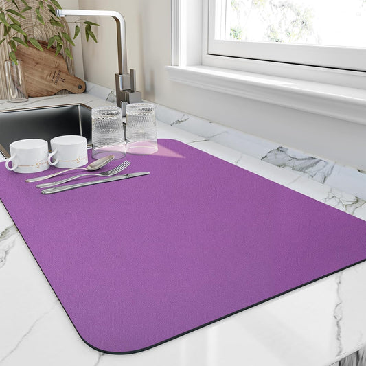 Dish Drying Mat for Kitchen Counter, Heat Resistant Drainer Mats with Non-slip Rubber Backed, Hide Stain Kitchen Super Absorbent Draining Mat, Easy to Clean Dish Rack Pad, Purple 18"x28"