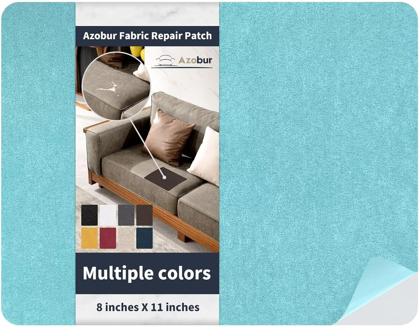 Azobur Velvet Patch,Self-Adhesive Rectangular Flannel Fabric Patch,Multicolor Available Anti Scratch Velvet 8X11 Inch Peel and Stick for Sofas, Automotive Interior, Handbags,and Pillow (Light Blue)