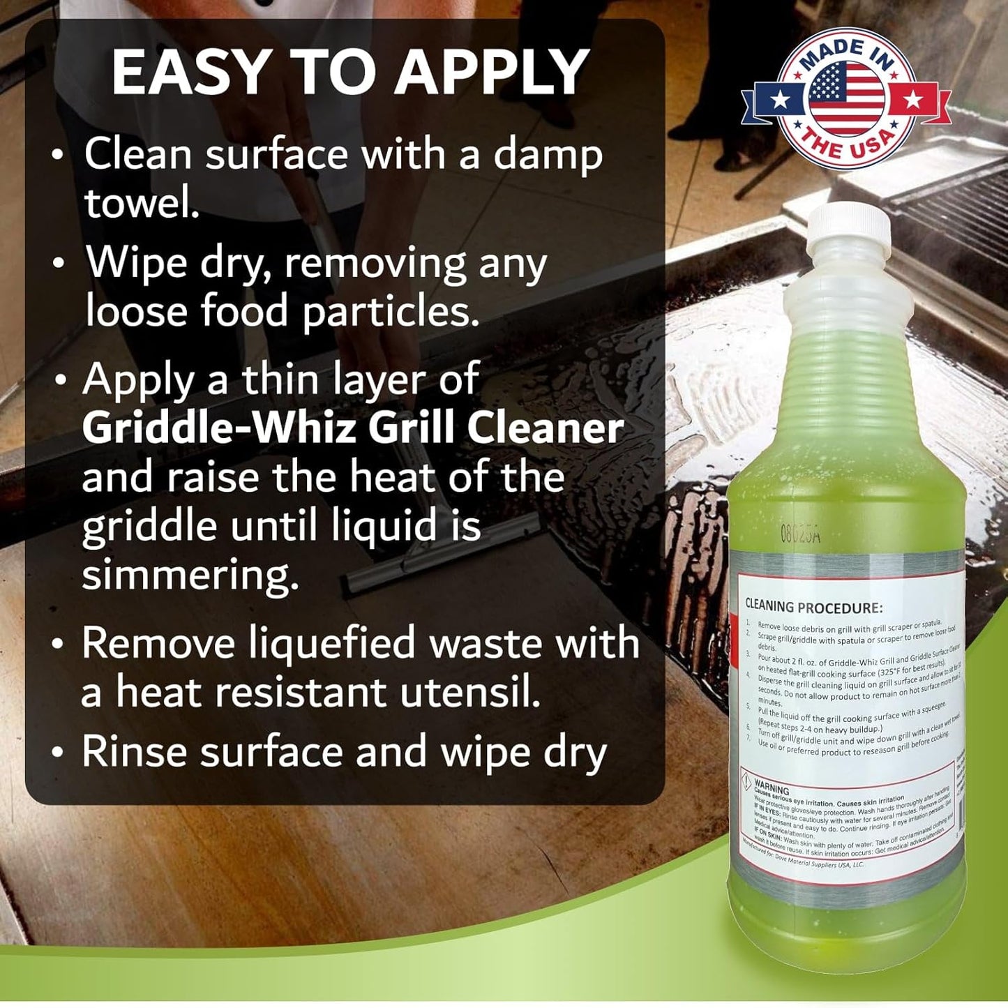 Griddle-Whiz Grill & Griddle Cleaner (4-Pack) | Removes Grease, Food Residue, Burnt On Organics | High Heat Flat Top Grill Cleaner, Food Contact Surface | Non-Caustic Formula by FryOilSaver (32oz)