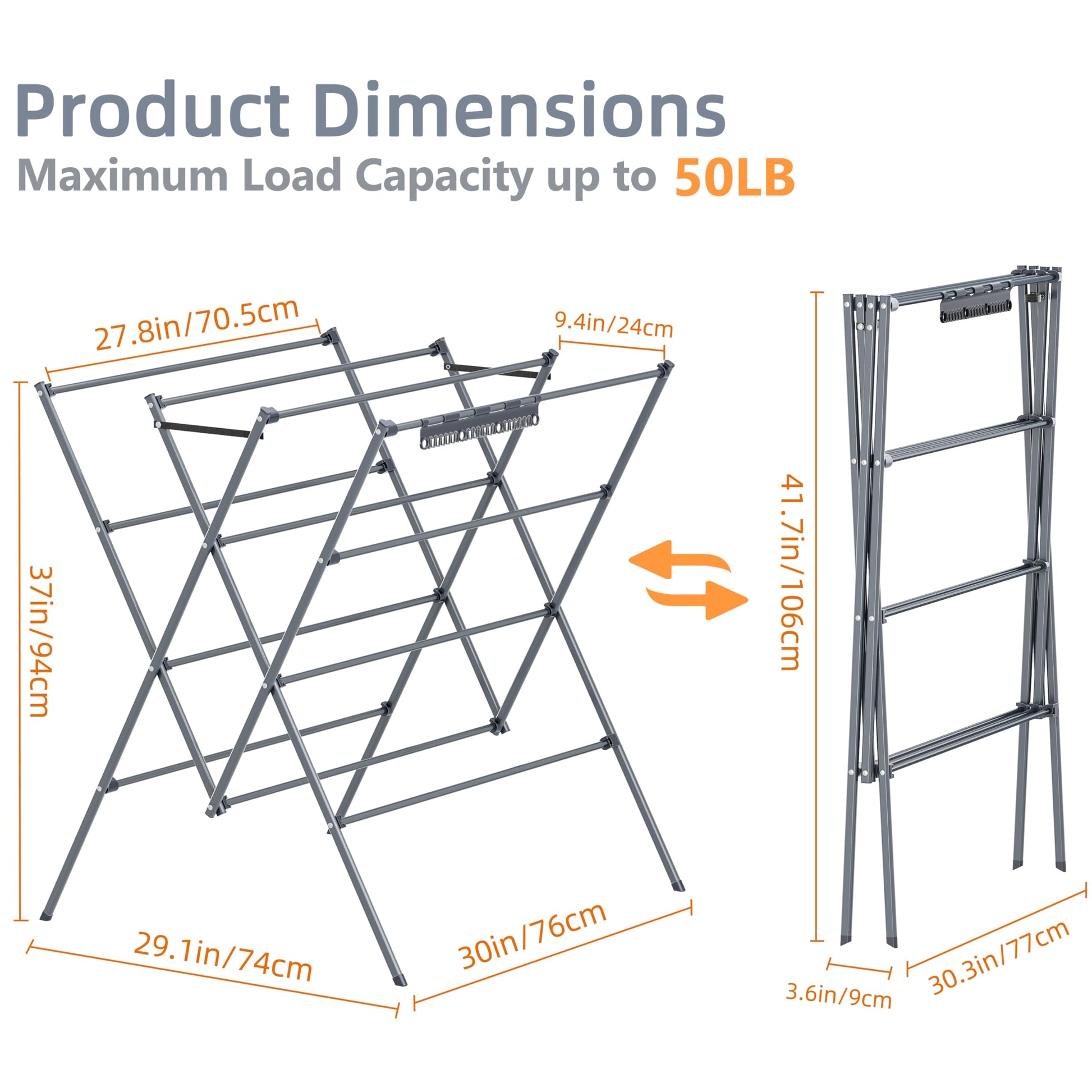 Drying Rack Clothing,12 Drying Poles with Sock Clips Clothes Drying Rack