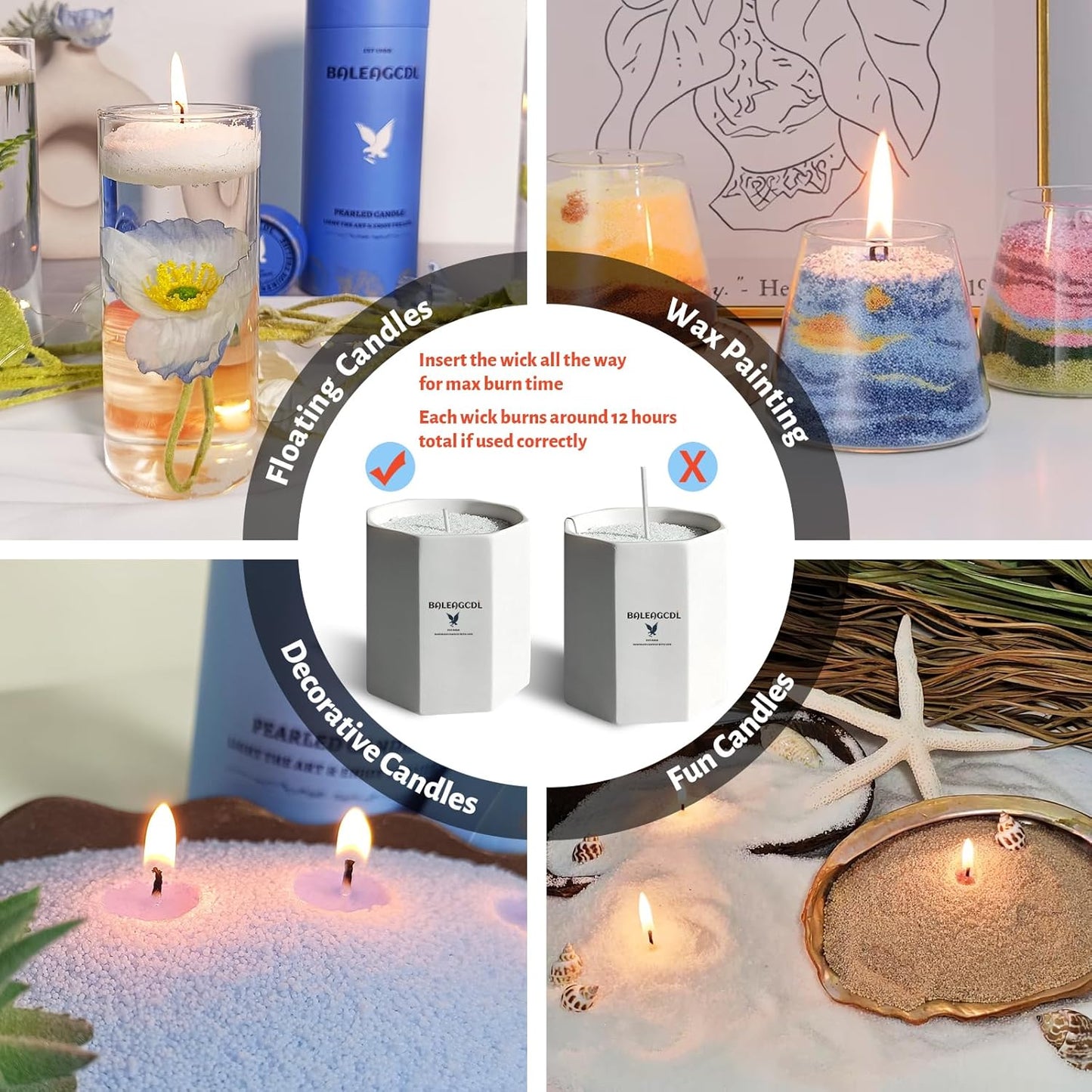 Bluebell Scented Light Blue Pearled Candle 18oz Luxury Sand Candle Granulated Wax - 30 Cotton Wicks - Wax for Candle Making Decorative Candles Smooth and Clean Burning Lasts up to 120 Hours