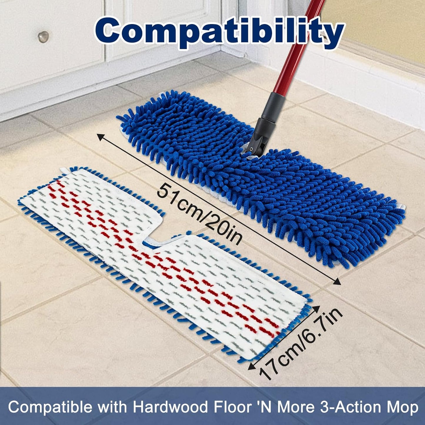 4 Pack Mop Replace Head for Ocedar Hardwood Floor'n More 3-Action Flip Mop,Mop Heads Replacements for Dry Wet Use,Chenille&Microfiber Double Sided Mop Refills,Reusable Mop Pad for Multi Surface Floor