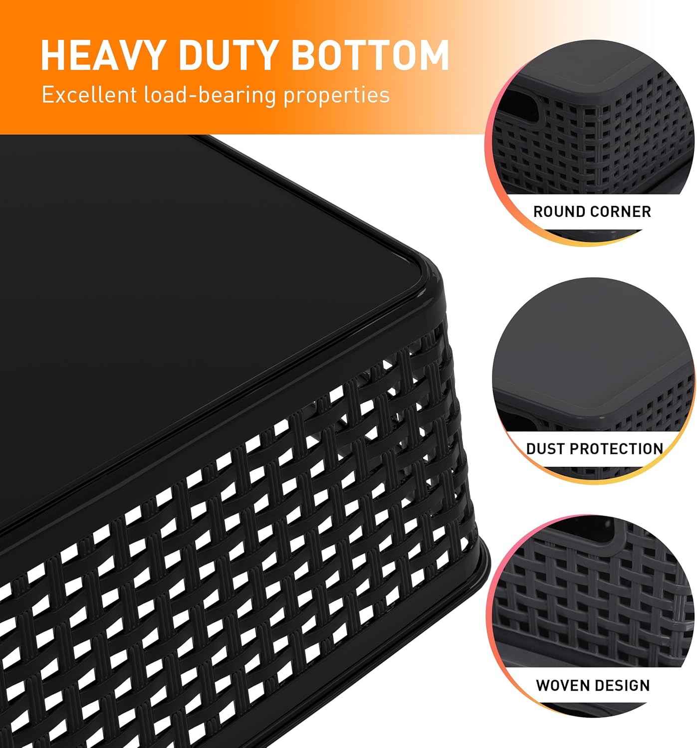 Plastic Storage Baskets With Lid, Storage Bins for Organizing, Stackable Decorative Containers for Shelves Drawers Desktop Closet Playroom Classroom Office, 6 Pack-Black