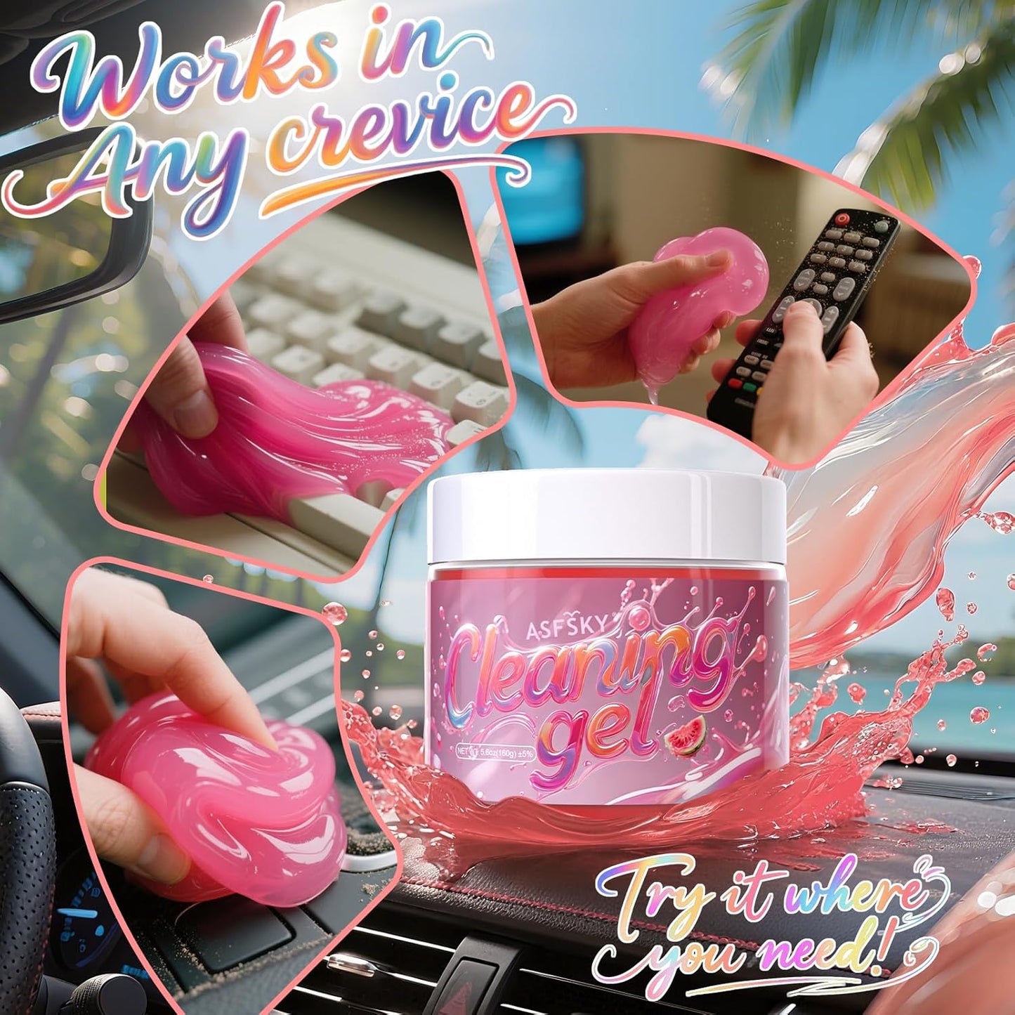 ASFSKY Car Cleaning Gel (Red,Watermelon) Cleaning Putty Universal Dust Cleaning Car Interior Cleaner Keyboard Dust Remover Car Slime Gifts for Men Women Girl（1 Pack）