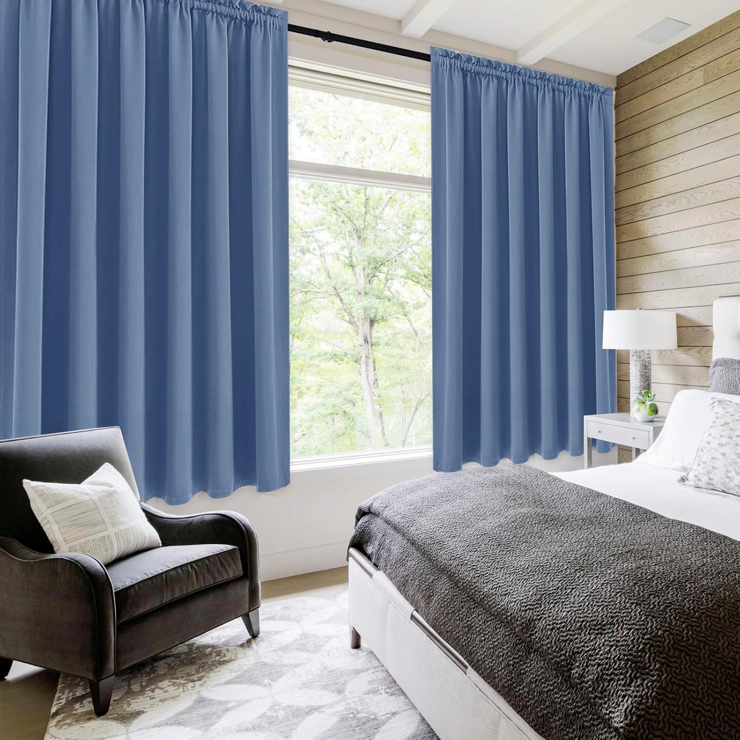 DWCN Blackout Curtains for Living Room Thermal Insulated, Energy Saving & Noise Reducing Bedroom Curtains, Dusty Blue, W 70x L 63 Inch, Set of 2 Rod Pocket Curtain Panels