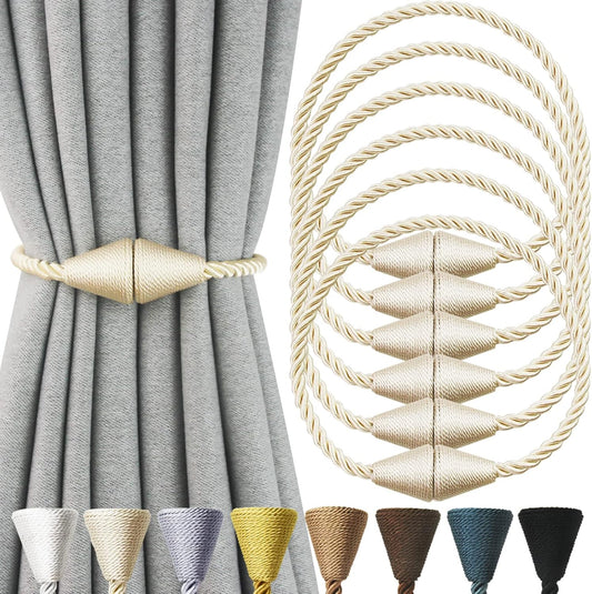 6 Pack Magnetic Curtain Tiebacks Rope Modern Handmade Curtain Tie Backs Decorative Drapes Weave