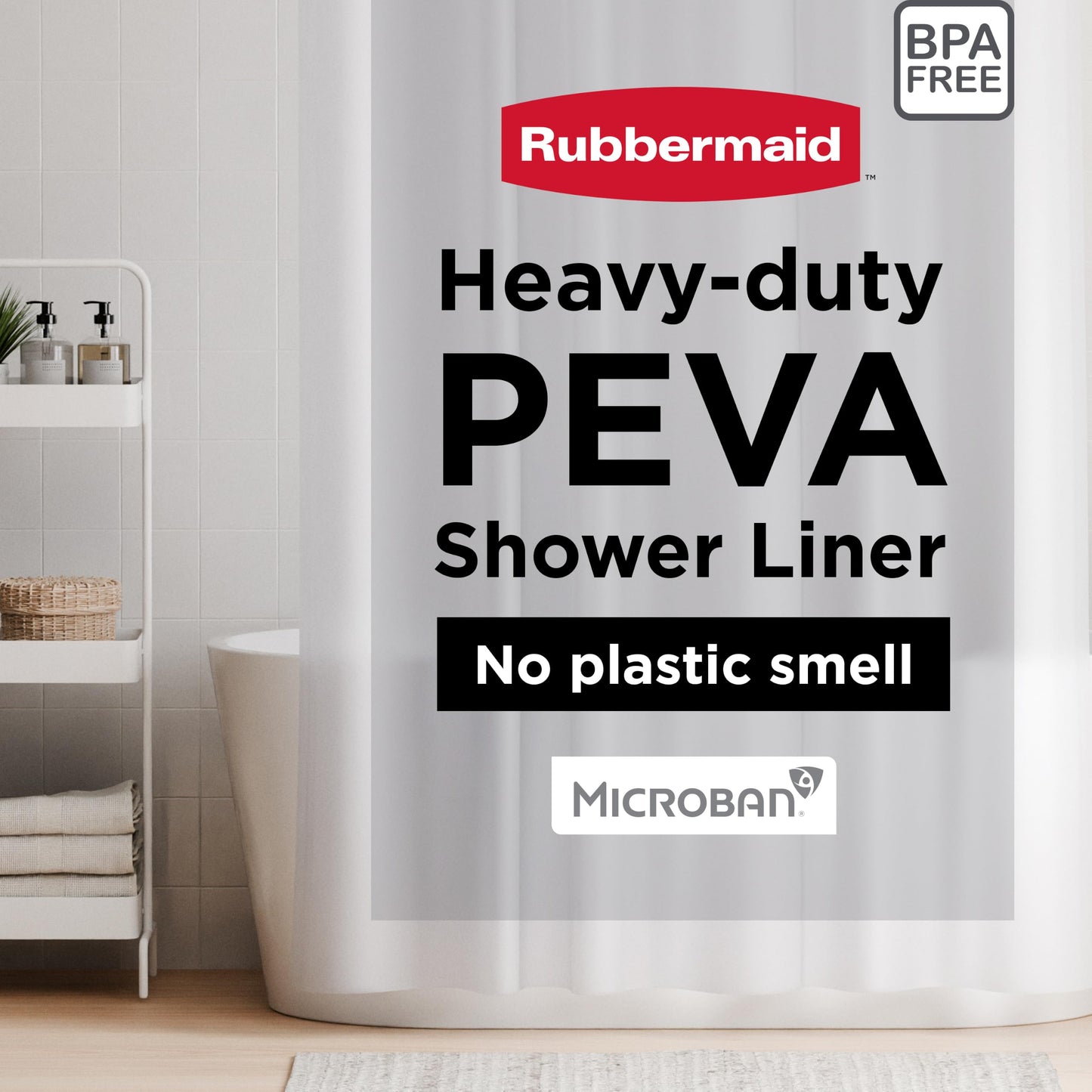 Rubbermaid Frosty Shower Curtain Liner, Waterproof Heavyweight 8g PEVA Shower Liner for Bathroom