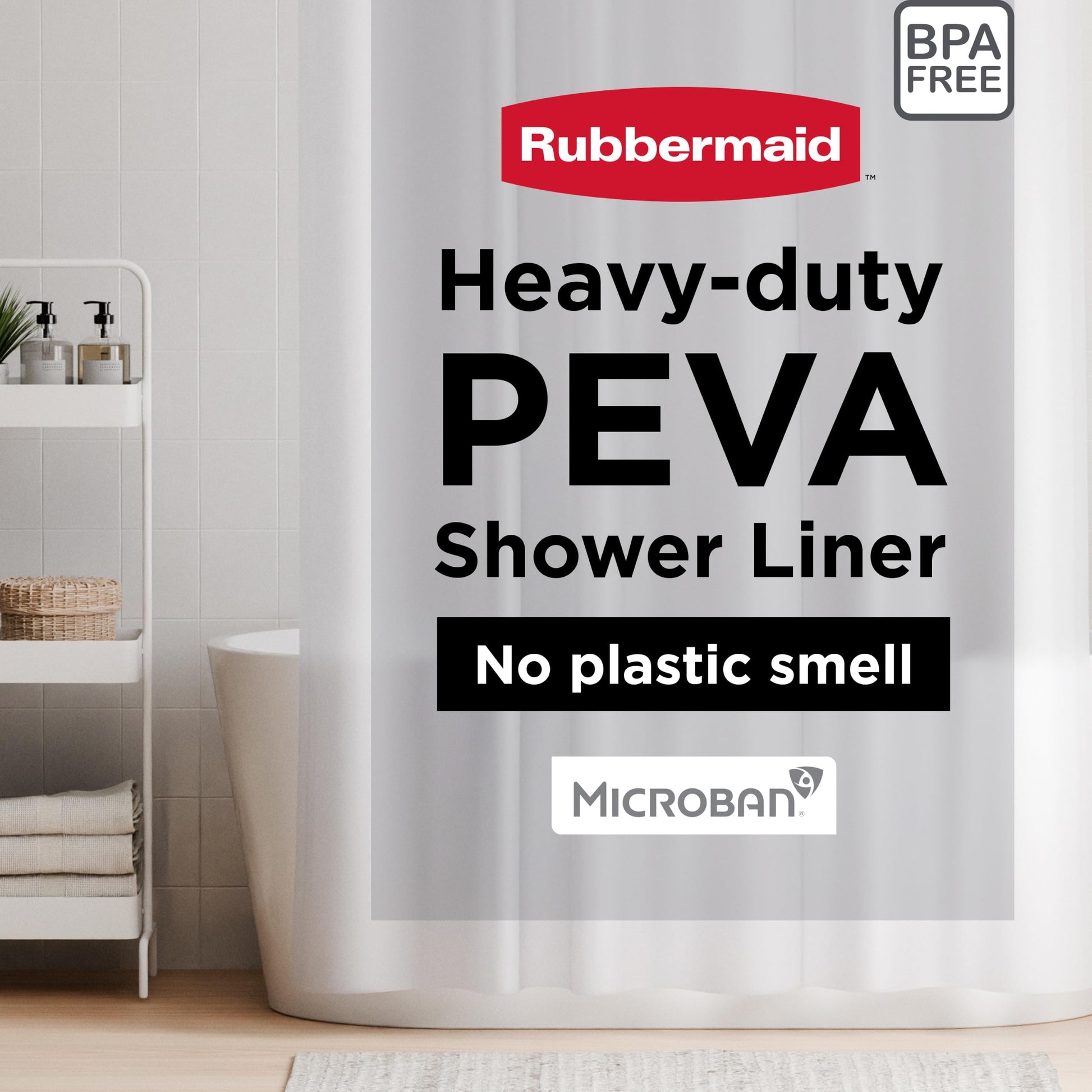 Rubbermaid Frosty Shower Curtain Liner, Waterproof Heavyweight 8g PEVA Shower Liner for Bathroom
