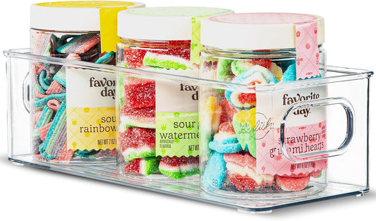 Plastic Food Storage Clear Container Bin with Handles for Organizing Kitchen, Pantry, Refrigerator, Freezer, Pantry, Cabinet, Closet, Bathroom. 10"X4"3"