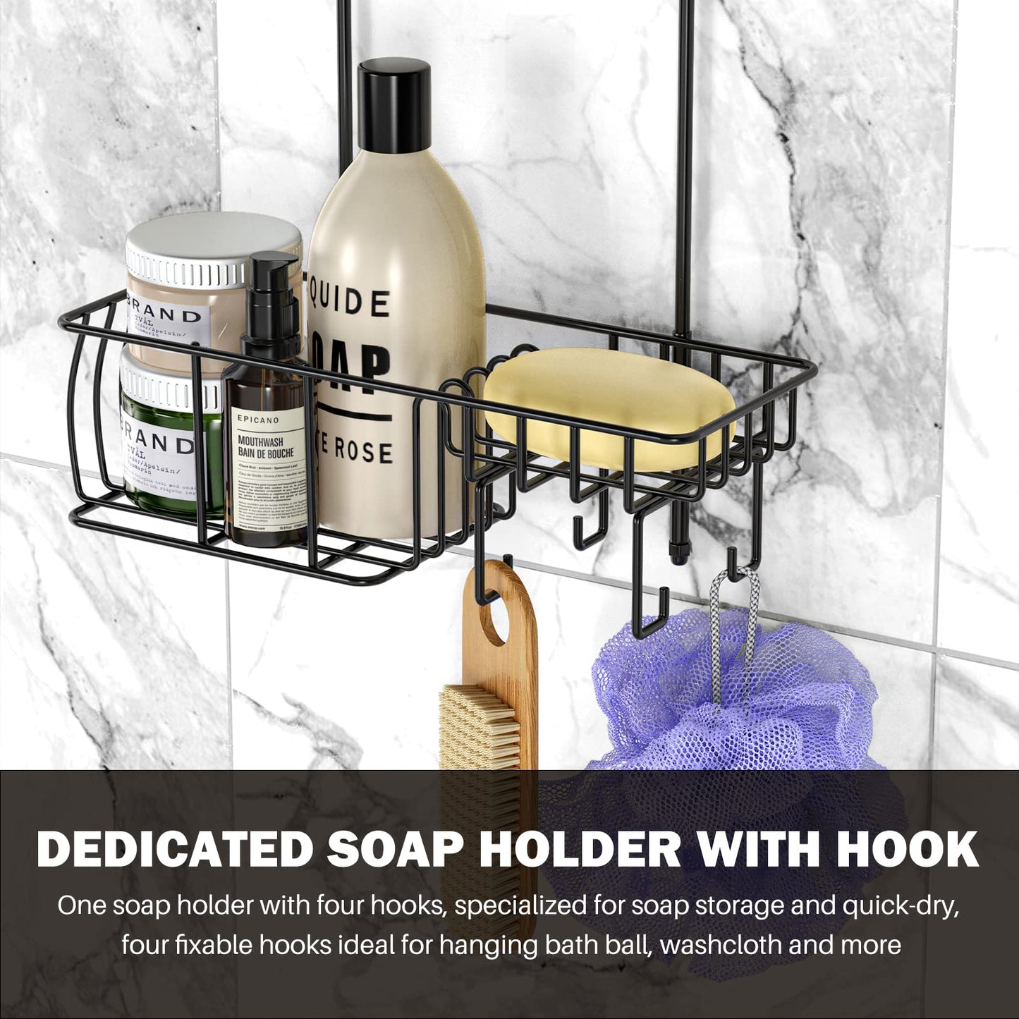 Epicano Shower Caddy Hanging,Large Capacity Shower Organizer,Black