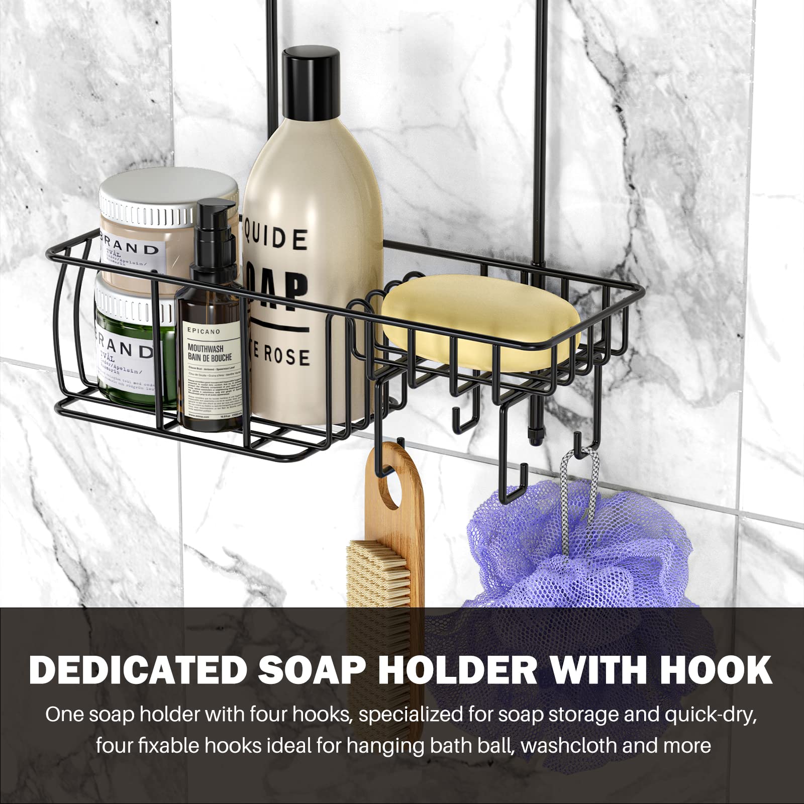 Epicano Shower Caddy Hanging,Large Capacity Shower Organizer,Black