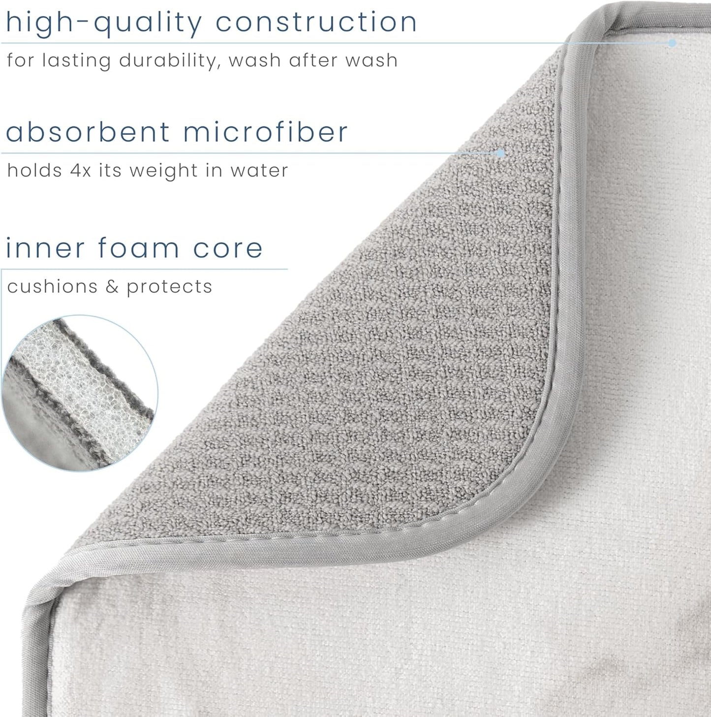 S&T INC. Dish Drying Mat, 16” x 18”, Absorbent Microfiber Kitchen Counter Mat, Dish Drying Pad for Dishes, Utensils, Pots and Pans, Large, Grey Stone