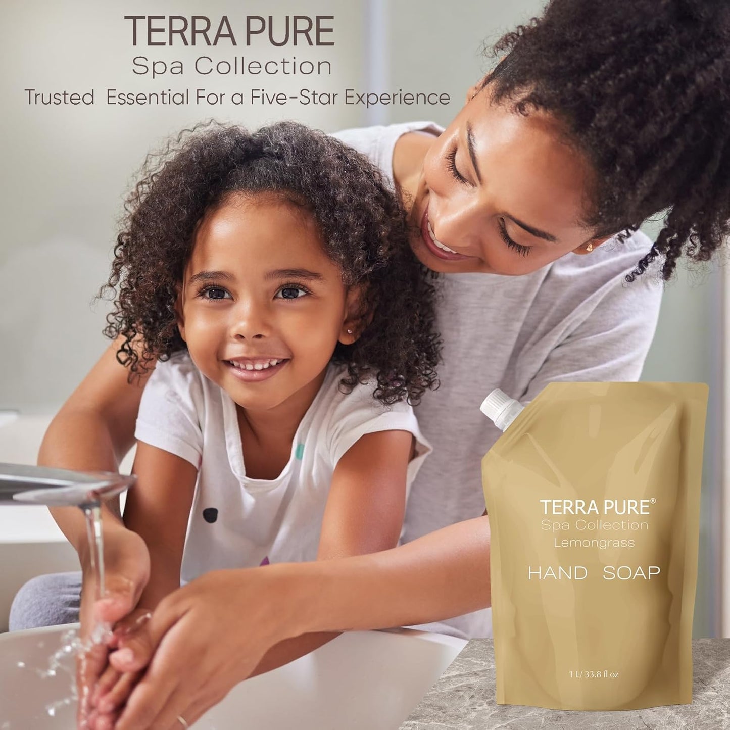 Terra Pure Spa Collection 1 Liter Hand Wash Refill Bag For Soap Dispensers | Bulk Toiletries for Vacation Rentals, and Home Bathroom Showers | Green Tea Lemongrass | Single