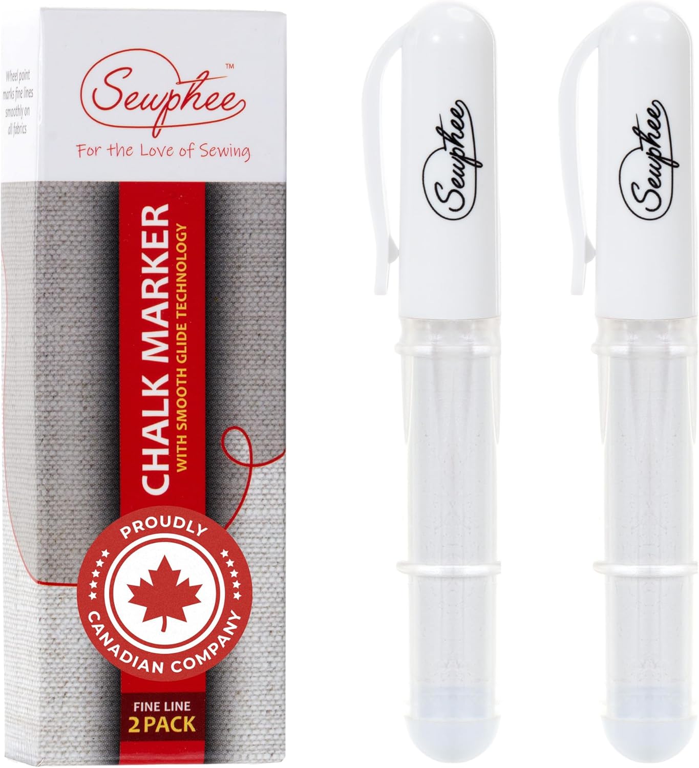 Fabric Markers for Sewing ??Ergonomic Tailors Chalk Pen with Improved Dosing Wheel for Sharp Lines - Washable Sewing Chalk Marking Pens that are Compatible with Most Fabrics - White and White 2 Pack
