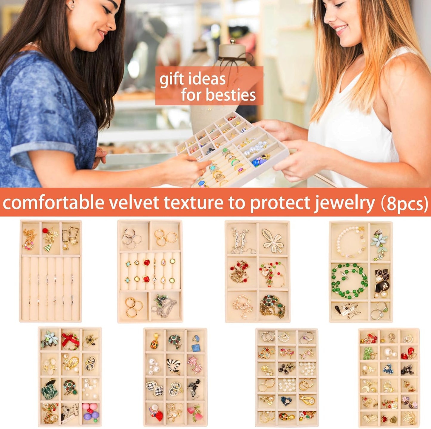 Jewelry Organizer Drawer 8 Set Jewelry Boxes Velvet Jewelry Drawer Organizer Stackable Jewelry Tray for Earring Necklace Display