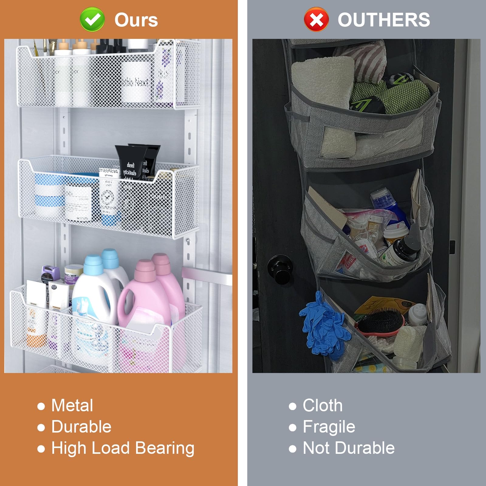 VyGrow Over The Door Organizer, Metal Door Organizer Hanging with 5 Adjustable Baskets and Coat