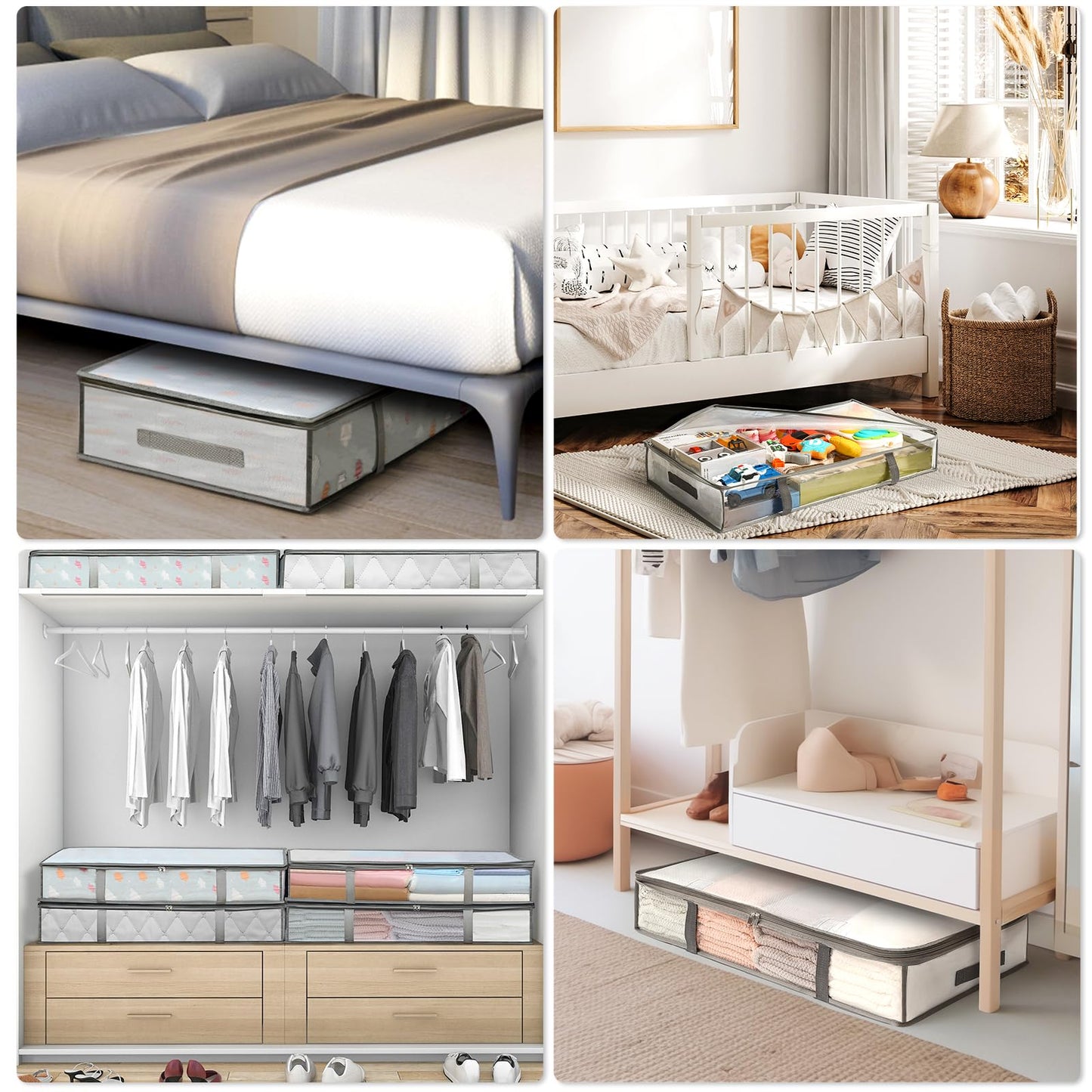 4 Packs Under Bed Storage Containers Bins, Humid-Proof Plastic Underbed Storage Bins, Closet