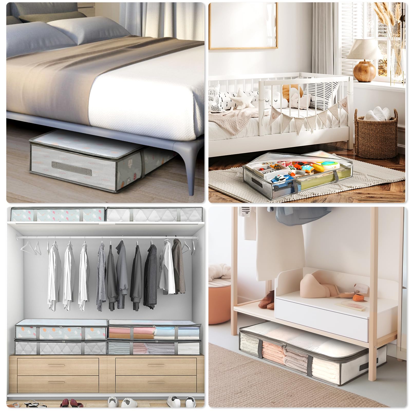 4 Packs Under Bed Storage Containers Bins, Humid-Proof Plastic Underbed Storage Bins, Closet