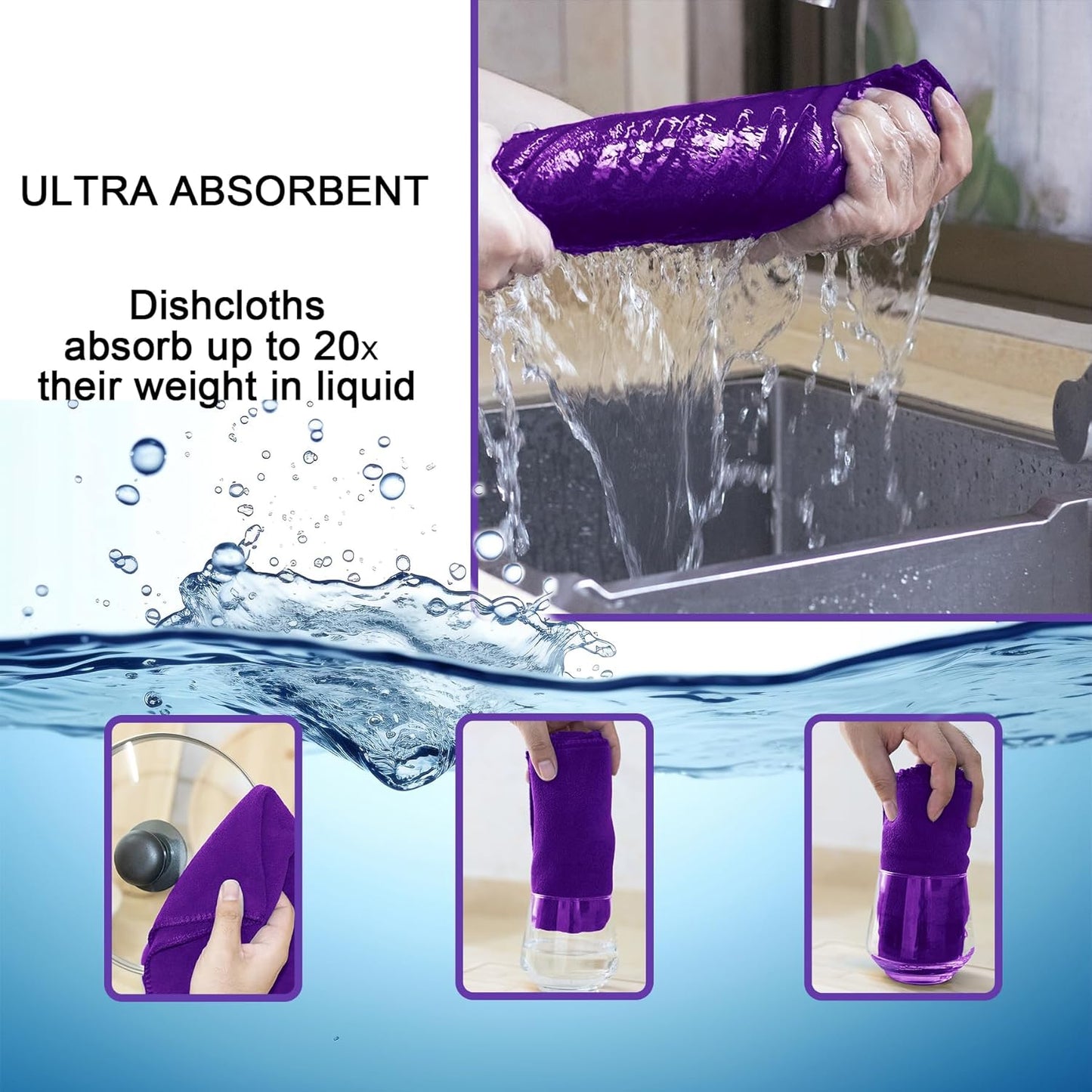 kimteny 13x28 Inches Kitchen Cloth Dish Towels, 400 GSM Premium Dishcloths, Super Absorbent Coral Velvet Microfiber Cleaning Cloths, Fast Drying Rags for Washing Dishes (6 Pack, Purple)