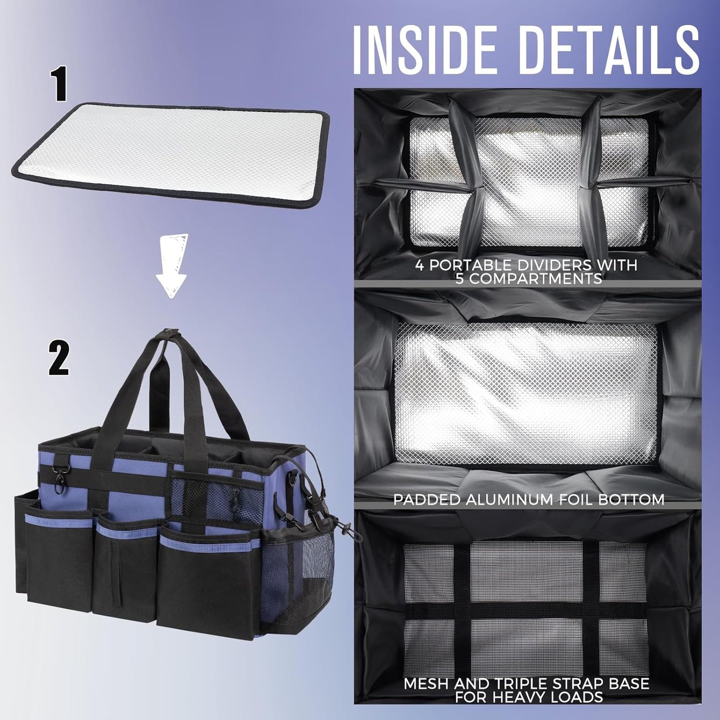 Wearable Cleaning Caddy, Cleaning Caddy Supplies Organizer with Handle & Shoulder Straps for Housekeepers, Under Sink & Car Cleaning Tool Organizers Bag with 4 Foldable Divider (CeruleanBlue)