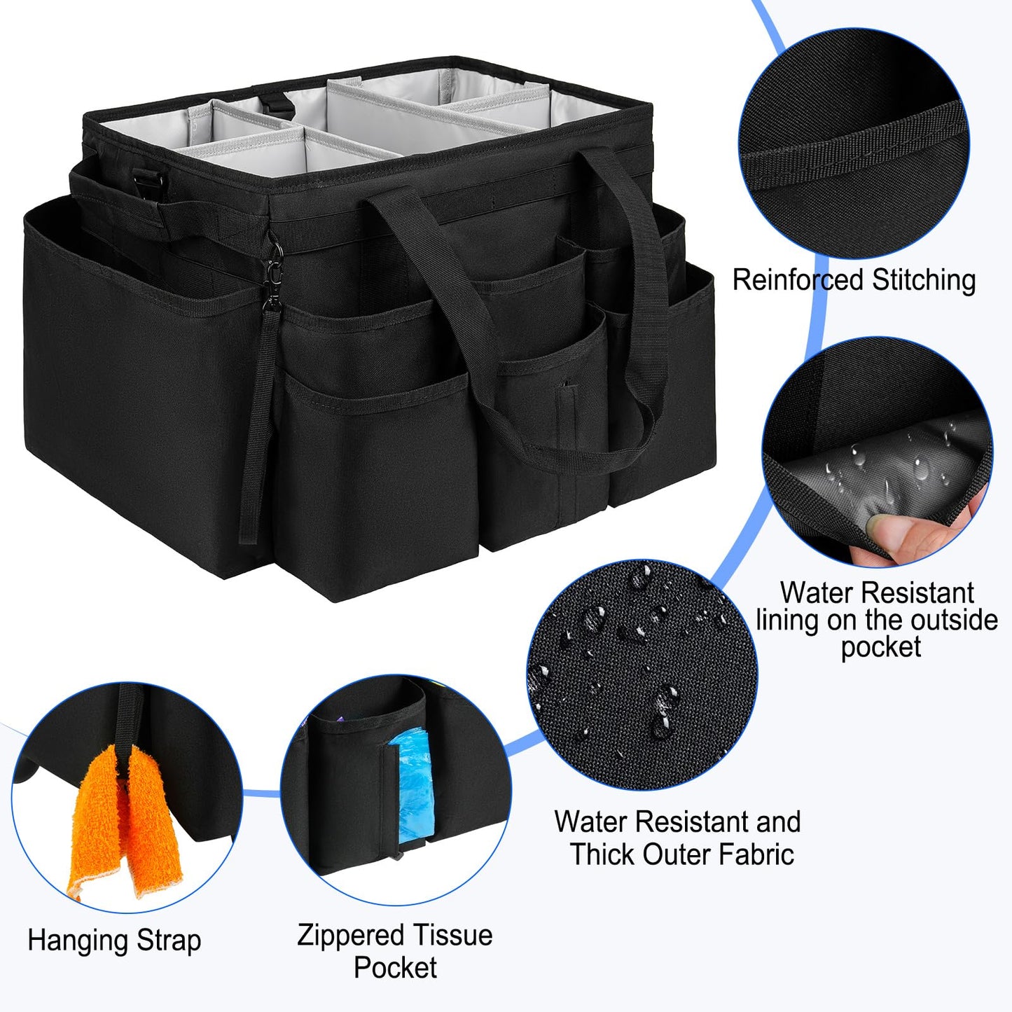 ZIOZERTT Large Rolling Cleaning Caddy Bag with Detachable Trolley,Cleaning Cart on Wheels with