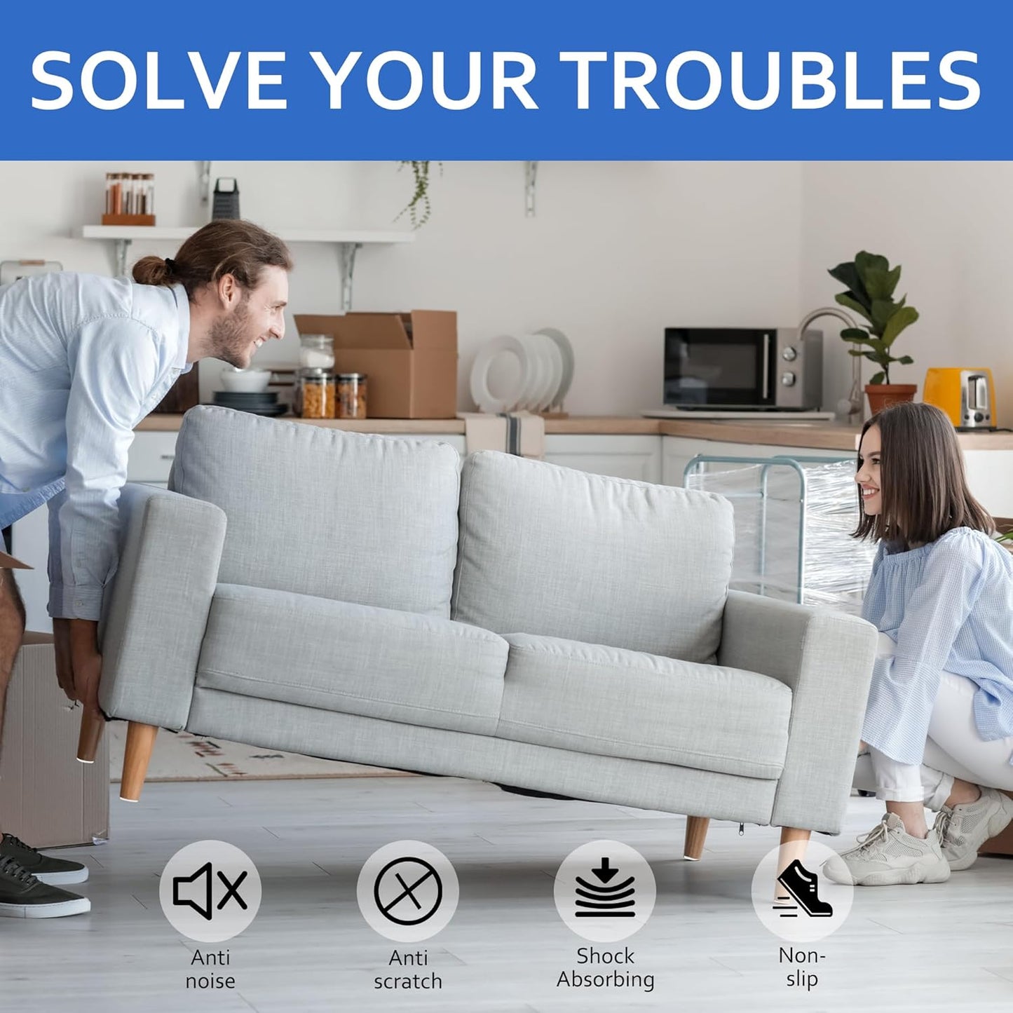 Silicone Furniture Pads, 5" x 40" Non Slip Furniture Pads Anti Skid Pads Non Slip Self Adhesive Cuttable Silicone Tape Strip Roll for Protecting Hardwood Floors Chair Wall Protector - White