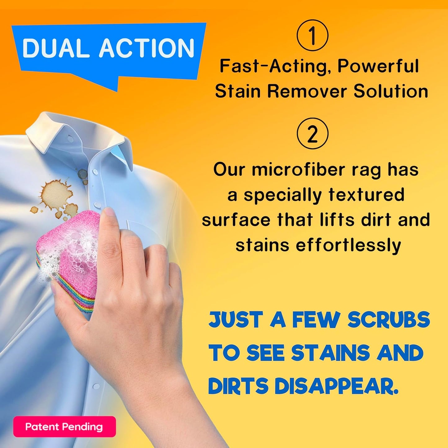Magical Fiber Stain Remover- Use as Spot Remover- No Dry Cleaning Food, Grease, Coffee Off Laundry, Tea, Fabric, Pet Stains, Stain Remover Sponge Clothes, Carpet, Sofa, Mattress & Upholstery (3 Pack)