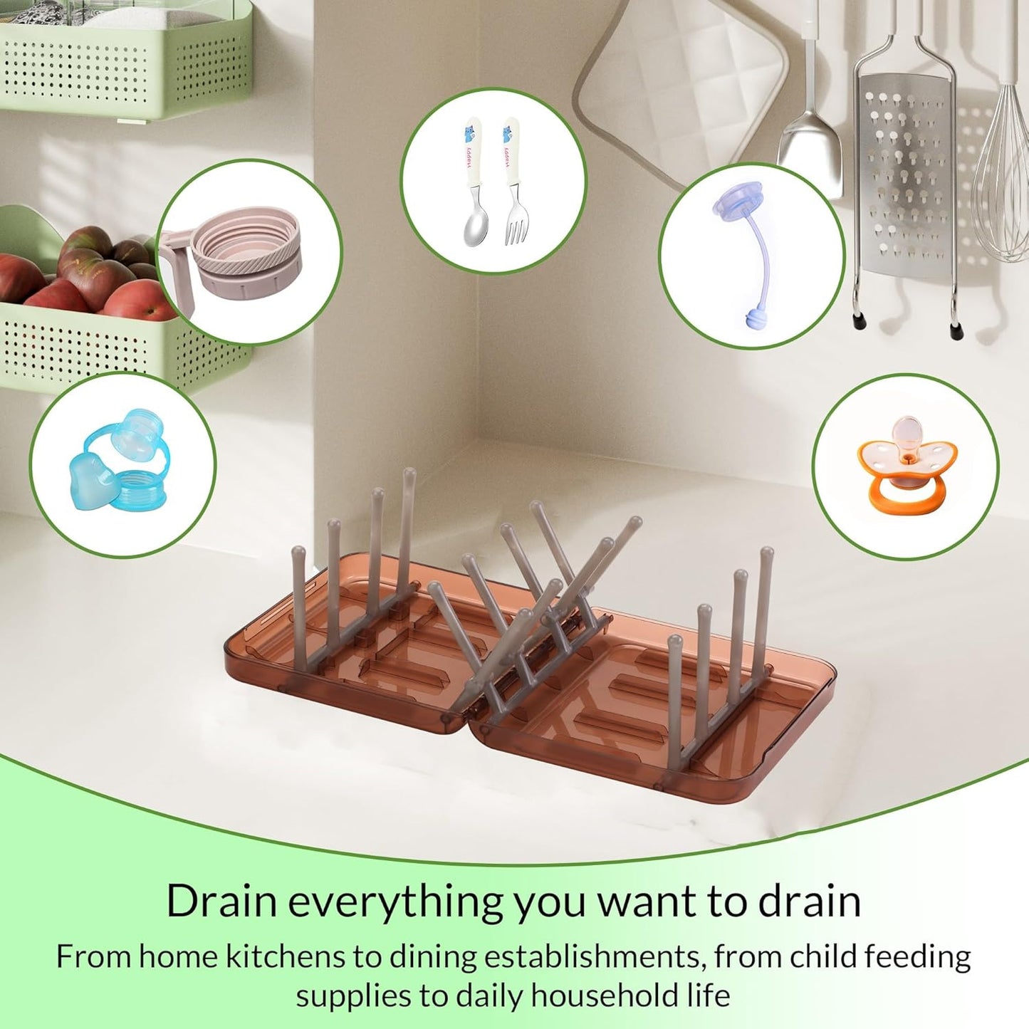 Travel Bottle Drying Rack Space Saving,Foldable Bottle Drain Rack with 16 Ribs,Portable Baby Bottle Drying Rack for Bottles,Breast Pumps and Other Feeding Accessories,Widely Used Daily Basis