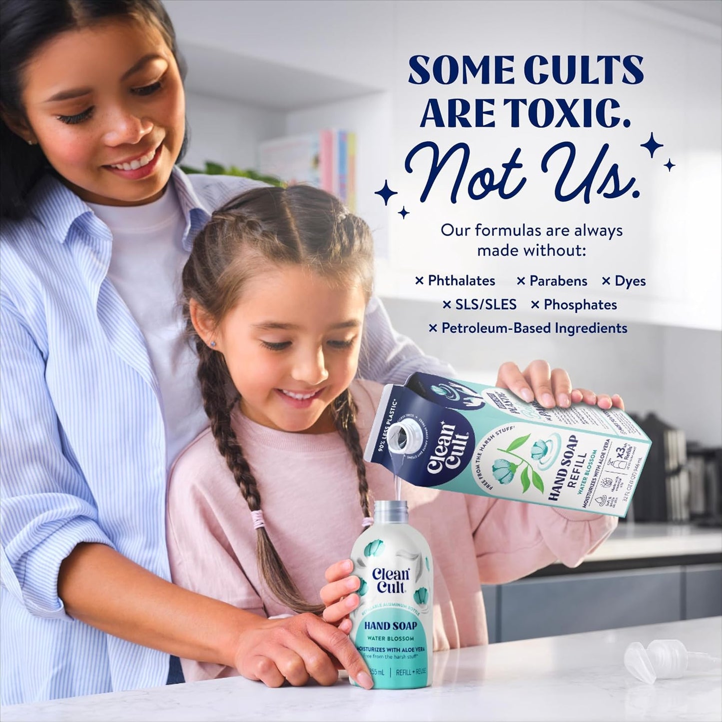 Cleancult Liquid Hand Soap Refill - Water Blossom - Moisturizes Dry & Sensitive Skin - Made with Aloe Vera & Essential Oils - Eco Friendly - Paper-Based Packaging - 32 oz/1 Pack