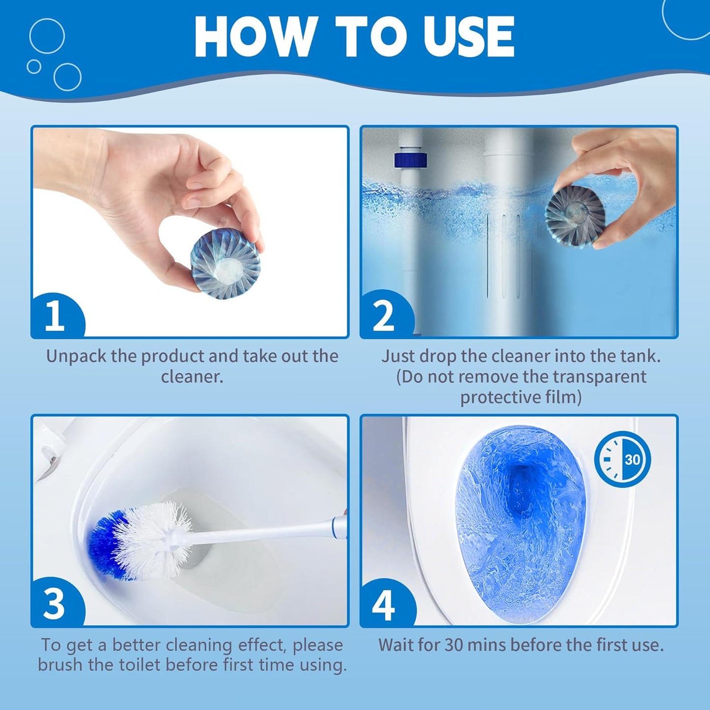 Toilet Bowl Cleaner Tablets, Automatic Toilet Tank Cleaner for Deodorizing & Descaling, Long-Lasting with Sustained Release Technology for Bathroom Cleaners, Blue, 40 Packs