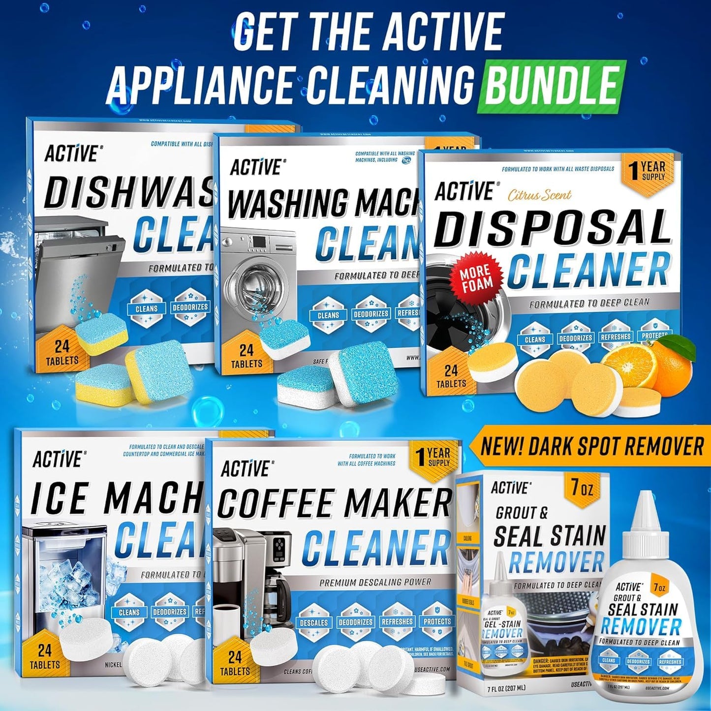 Washing Machine Cleaner Descaler 24 Pack - Deep Cleaning Tablets For HE Front Loader & Top Load
