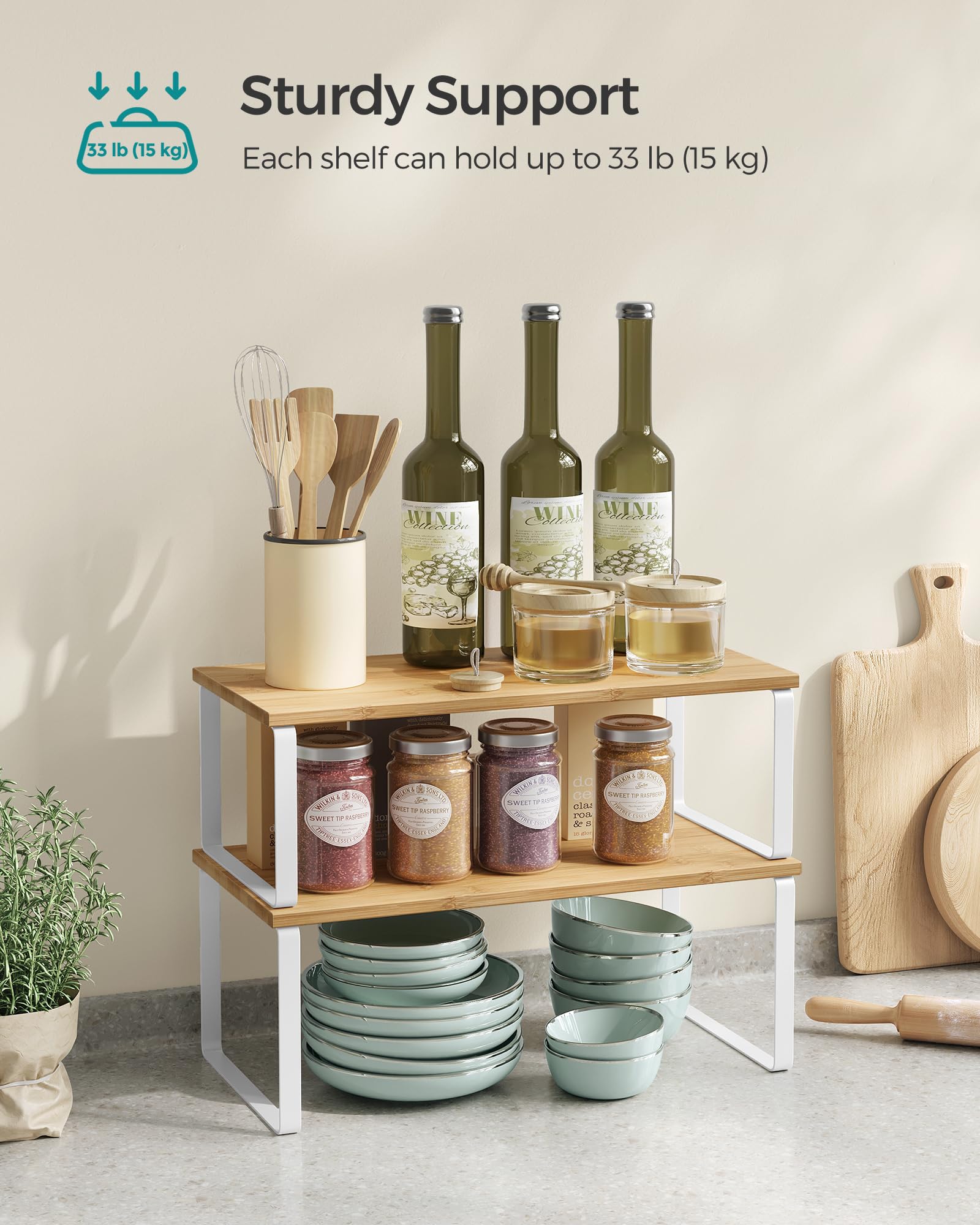 SONGMICS Cabinet Organizer Shelf, Set of 4 Kitchen Counter Shelves, Kitchen Storage, Spice Rack