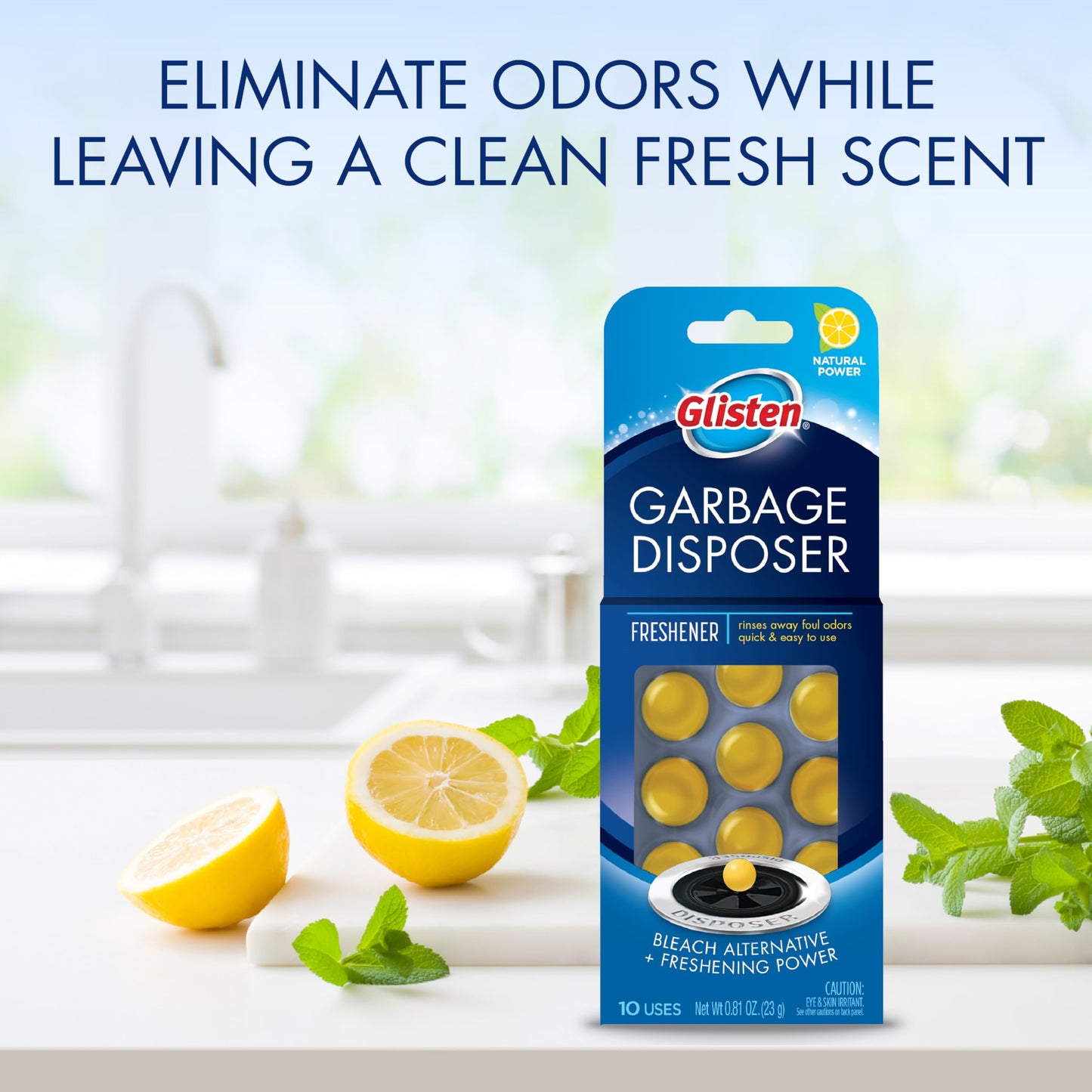 Glisten Garbage Disposer Freshener, Lemon Scent Deodorizer, 10 Capsules