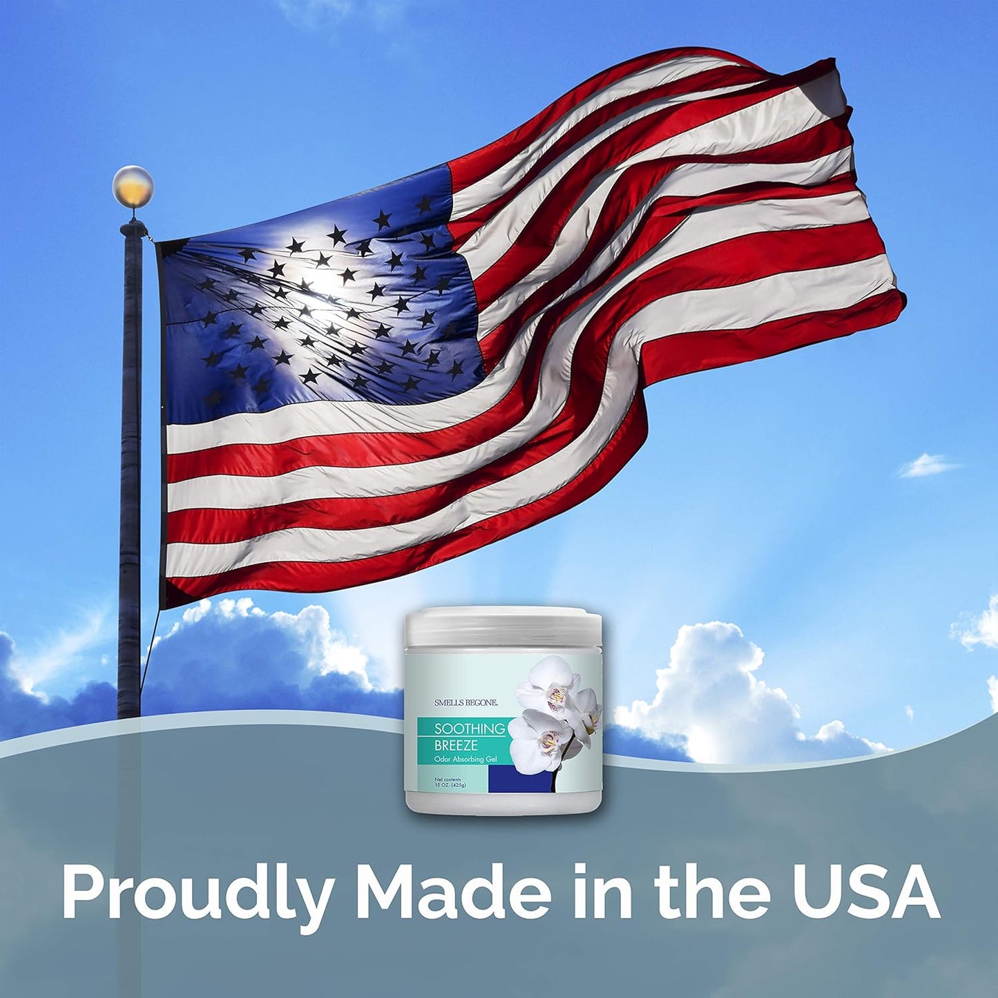 SMELLS BEGONE Air Freshener Odor Absorber Gel - Absorbs Odor from Bathrooms, Cars, Pet Areas, Boats and RVs - Made with Essential Oils - Soothing Breeze Scent - 15 Ounce