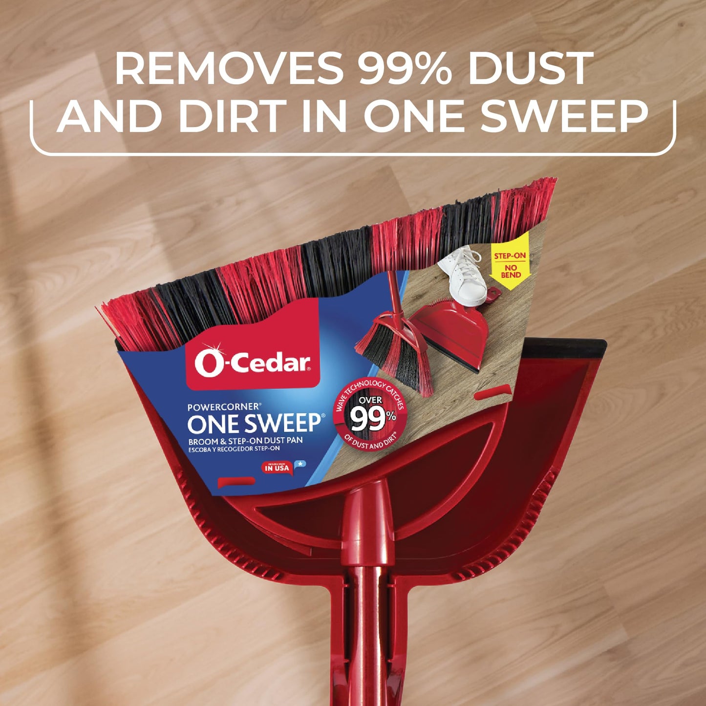 O-Cedar One Sweep Broom & Step-On Dustpan Set | Patented Wave Bristles Remove Over 99% of Dirt in