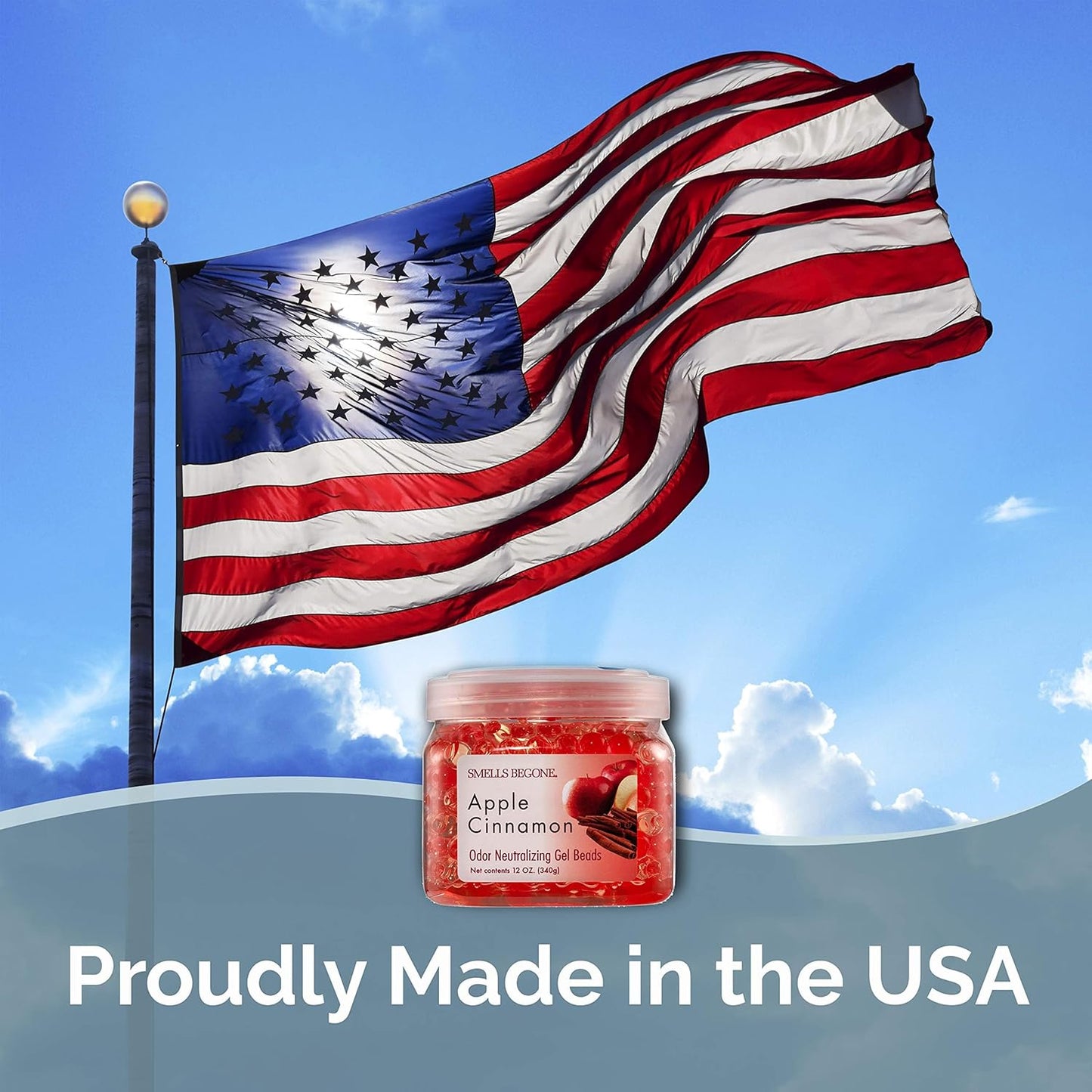 SMELLS BEGONE Odor Eliminator Gel Beads - 12 oz, Pack of 6 - Eliminates Odor in Bathrooms, Cars, Boats, RVs & Pet Areas - Air Freshener - Made with Essential Oils - Apple Cinnamon Scent