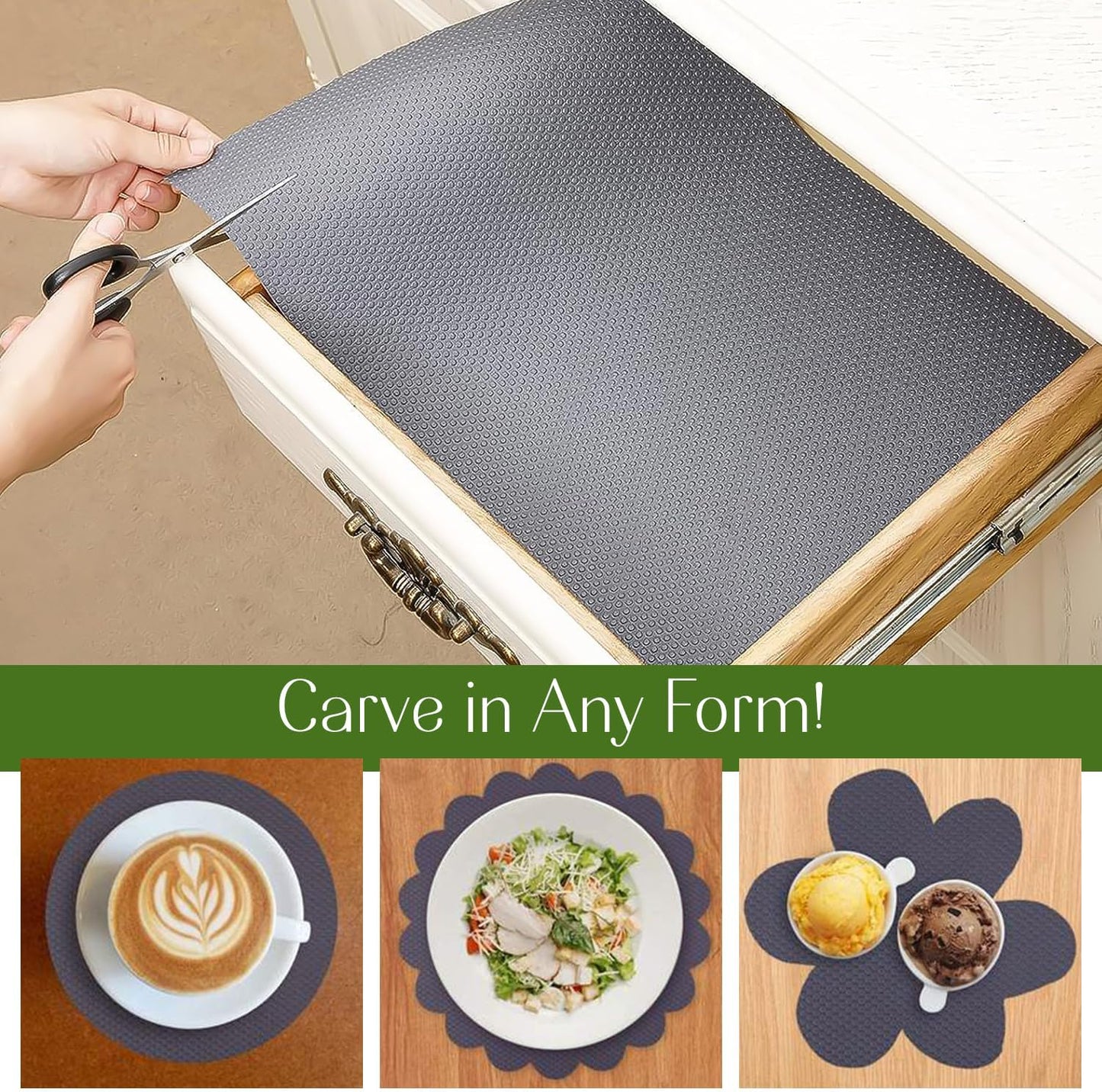 EVALAND 12" x 33 FT Non-Slip Shelf Liner, Non-Adhesive, BPA-Free, Waterproof Pantry Liner for Shelves, Easy to Cut, Oil-Proof Shelf Liners for Kitchen, Cabinets, Drawers, Refrigerator, Gray