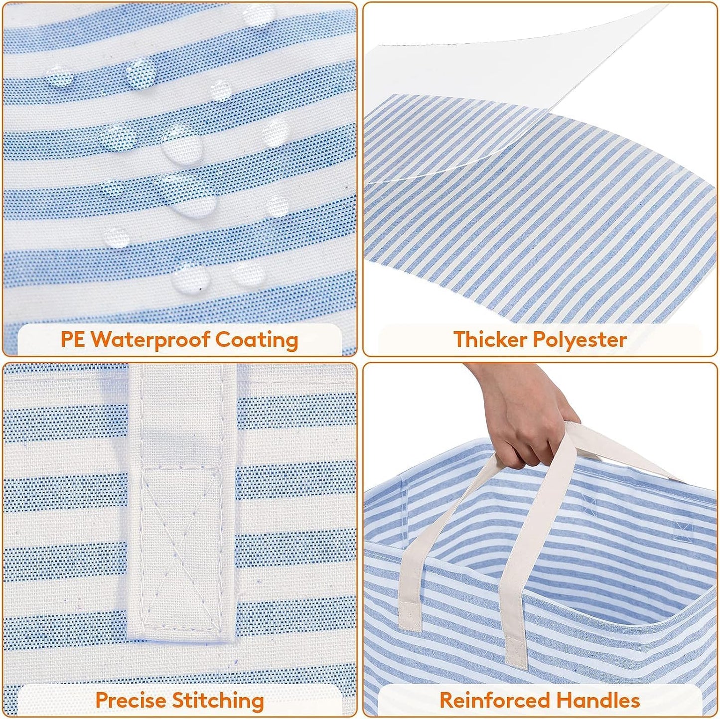 Lifewit 3 Pack Laundry Hamper Large Collapsible Laundry Baskets, Freestanding Waterproof Clothes Hamper with Easy Carry Handles in Laundry Room Bedroom Bathroom College Dorm for Adults, Blue, 3 x 80L