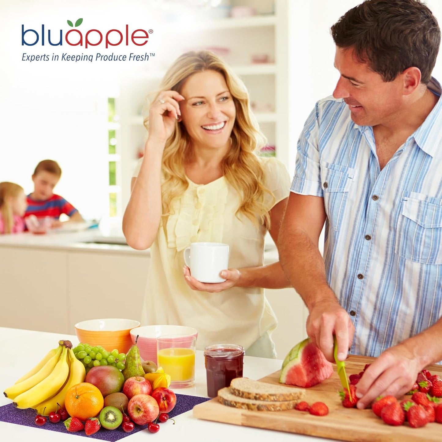 Bluapple FreshMats, Refrigerator Bin Liner, Fridge Drawer Mats, Crisper Life Extender Liner Keeps Produce Fresh Longer, Anti-Bruising, for Air Circulation, Washable & Reusable (4-Mats, 12x15, Purple)