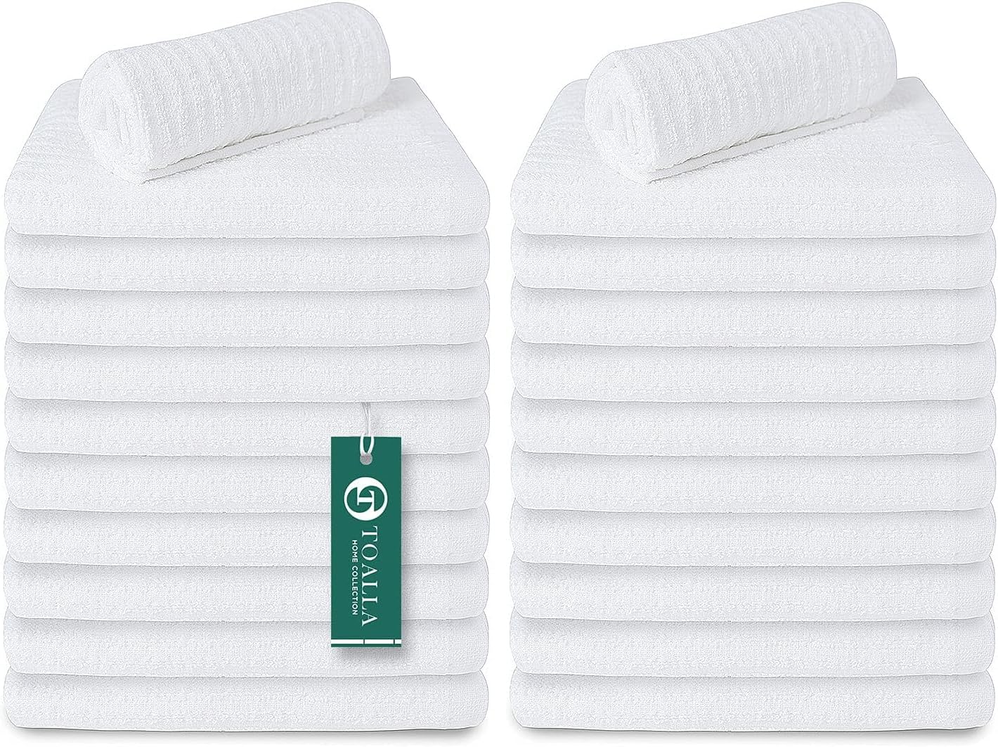 Bar Mop White Ribbed 16x19 Pack of 24, 100% Cotton Absorbent Kitchen Towel Dish Towels and Dishcloths Towels Sets Washcloth Restaurant Cleaning Rags Towel