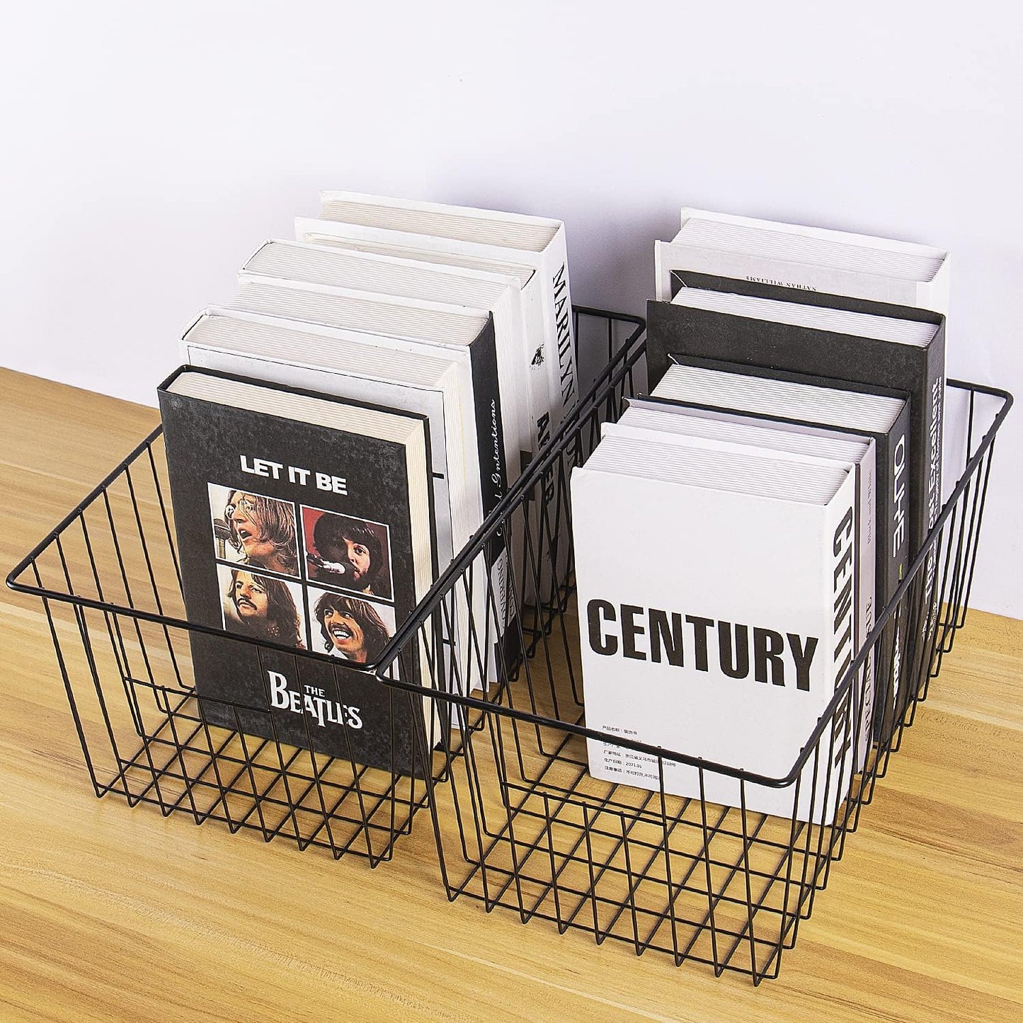 16" L x 12" W Wider Freezer Storage Organizer Baskets Container, Deep Metal Wire Chest Upright Refrigerator Divider Bins with Built-in Handles for Cabinet, Pantry, Kitchen, Black