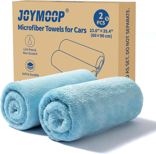 JOYMOOP Microfiber Towels for Cars, 2 Pack 35.4" x 23.6" Car Drying Towel, Blue Reusable Car Towel